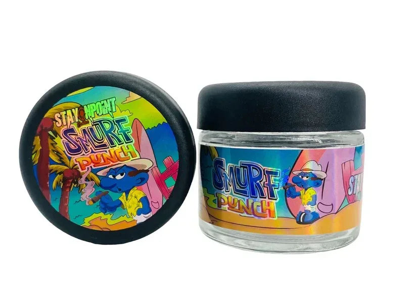Smurf Punch 3.5g Glass Jars with Holographic Stickers - Black Unicorn Hub