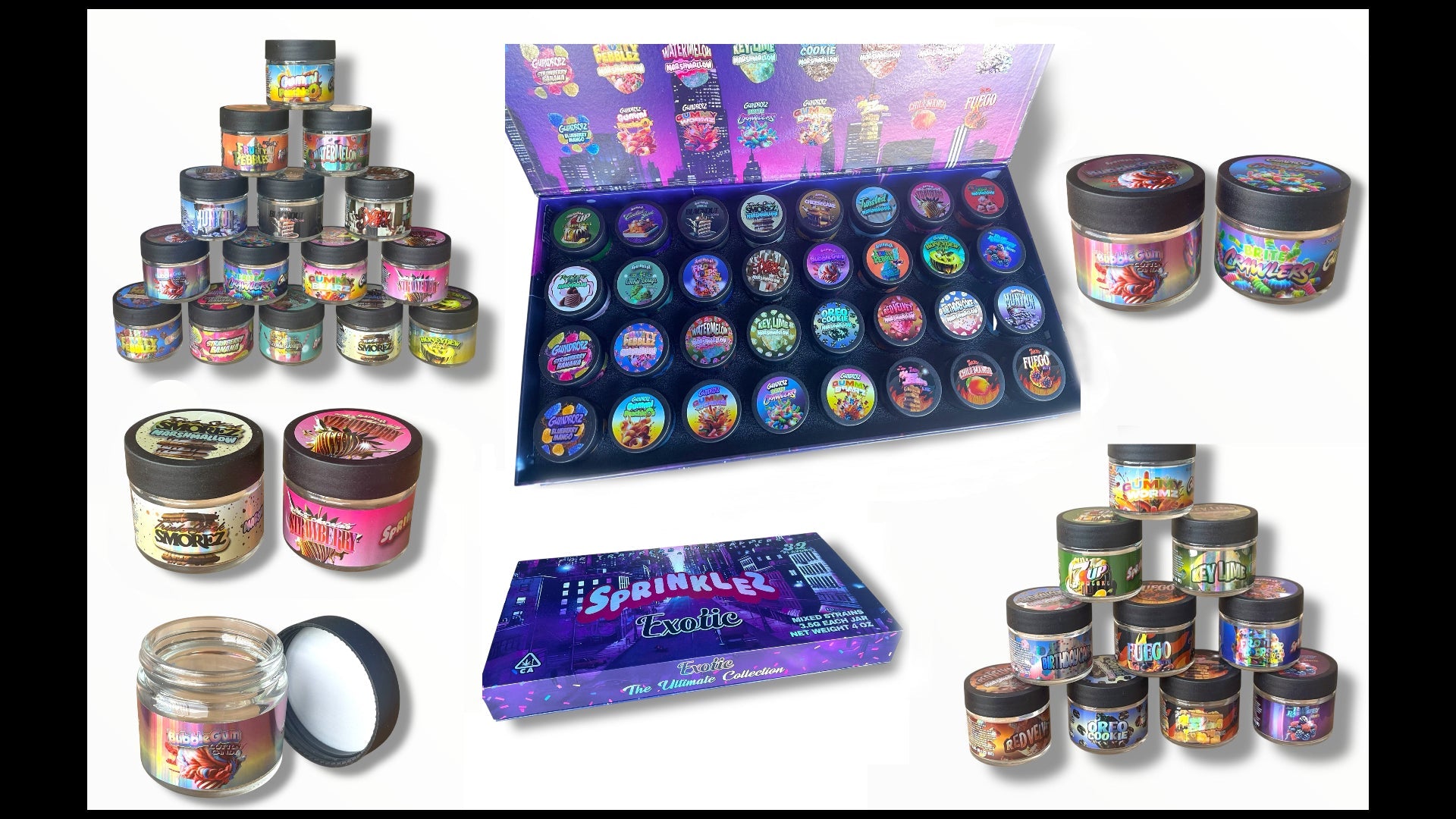 Sprinklez Variety Pack Glass Jars - Varity Pack 32 Flavors in box Empty Jars