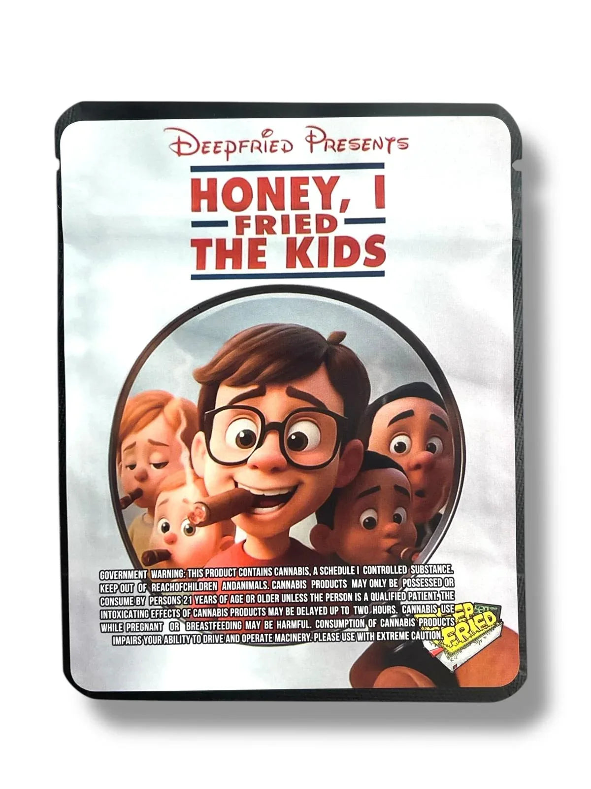 Deep Fried Honey I Fried The Kids Combo Sticker Mylar Bags | 16oz, 1oz & 3.5g - Black Unicorn Hub