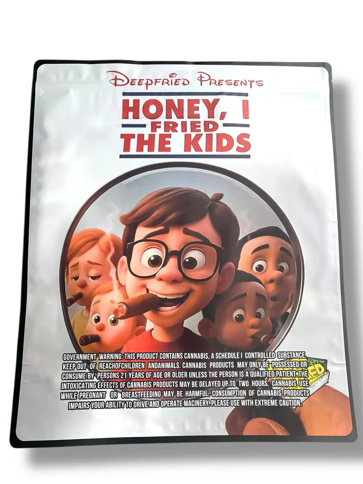 Deep Fried Honey I Fried The Kids Combo Sticker Mylar Bags | 16oz, 1oz & 3.5g - Black Unicorn Hub