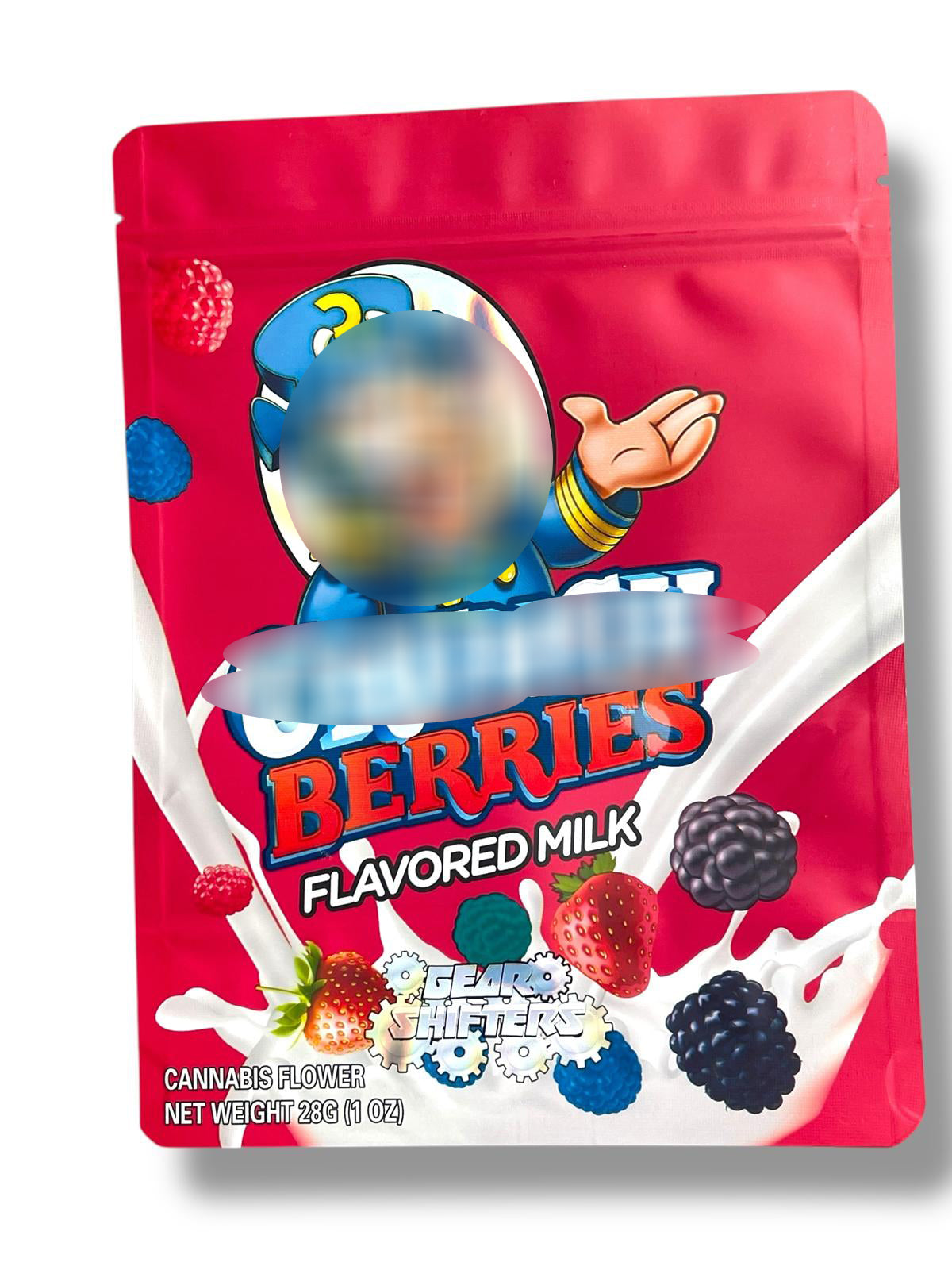 Berries Flavored Milk 1 OZ 28G empty Mylar bag 1 ounce (50 Count) Gear Shifters