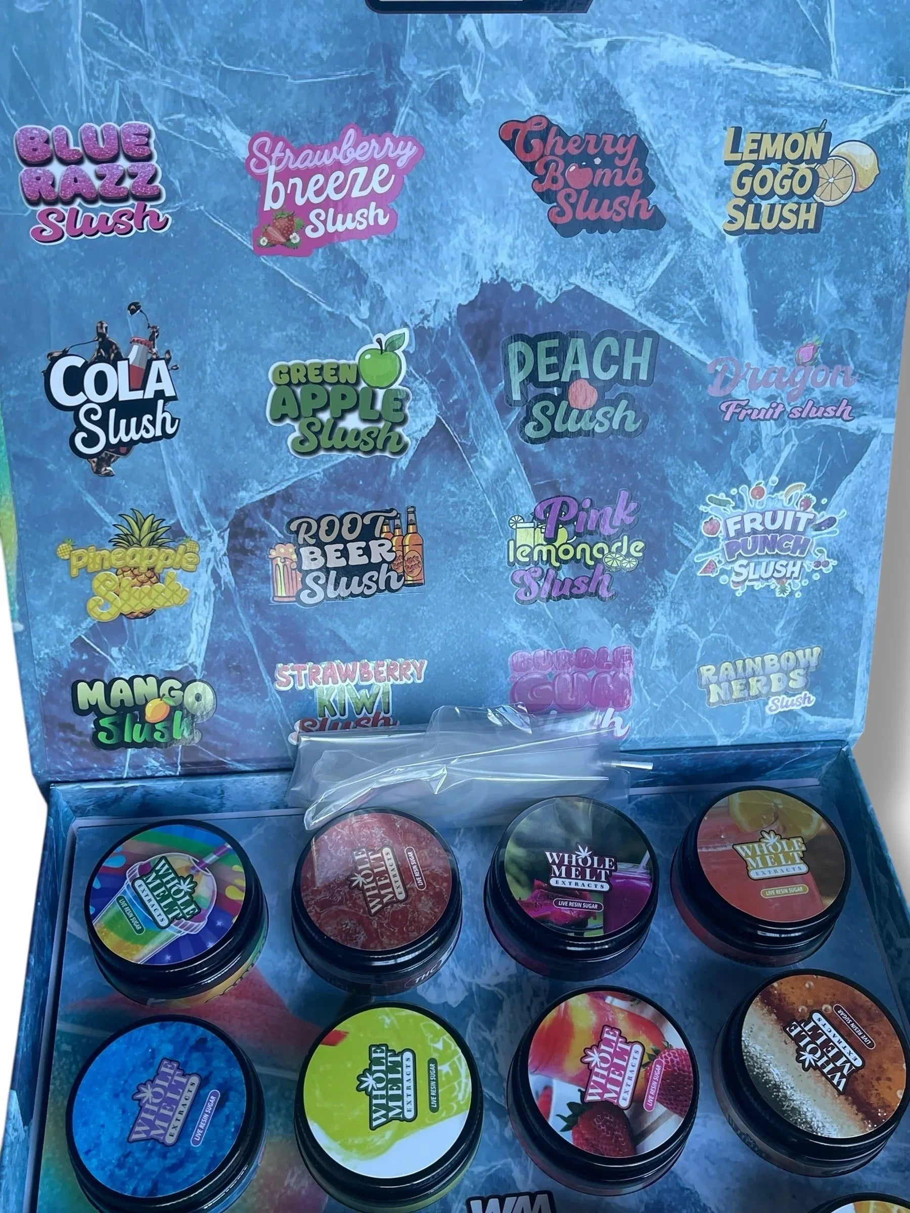 Whole Melt Slurpee Edition 1oz Glass Jars - Varity Pack 16 Strains in box Empty Jars