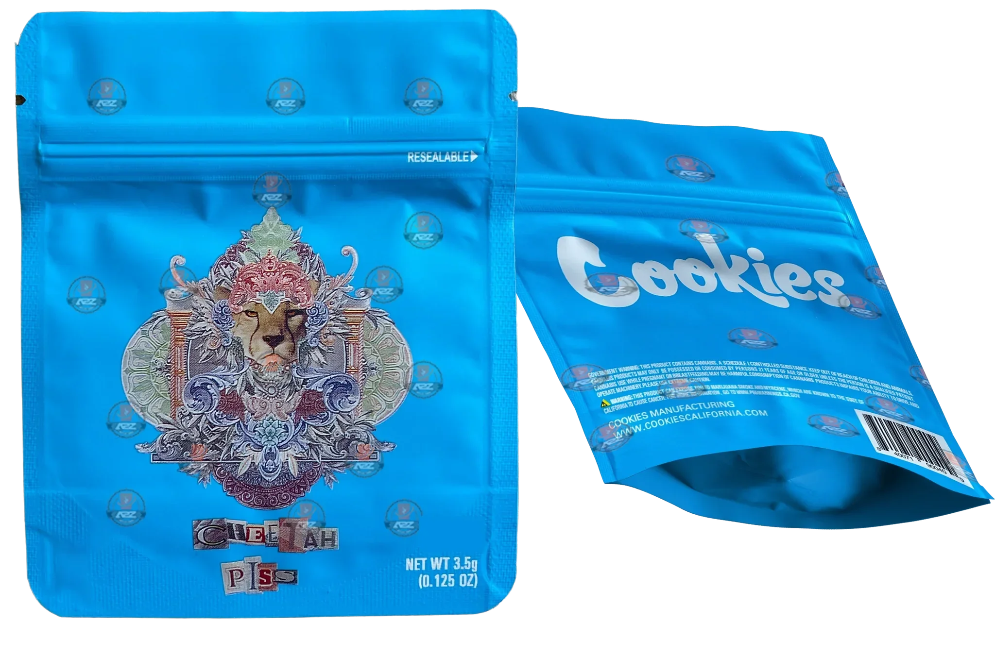 Cookies Cheetah Piss Mylar Bags 3.5 Grams Smell Proof Resealable Bags w/ Holographic Authenticity Stickers - Black Unicorn Hub