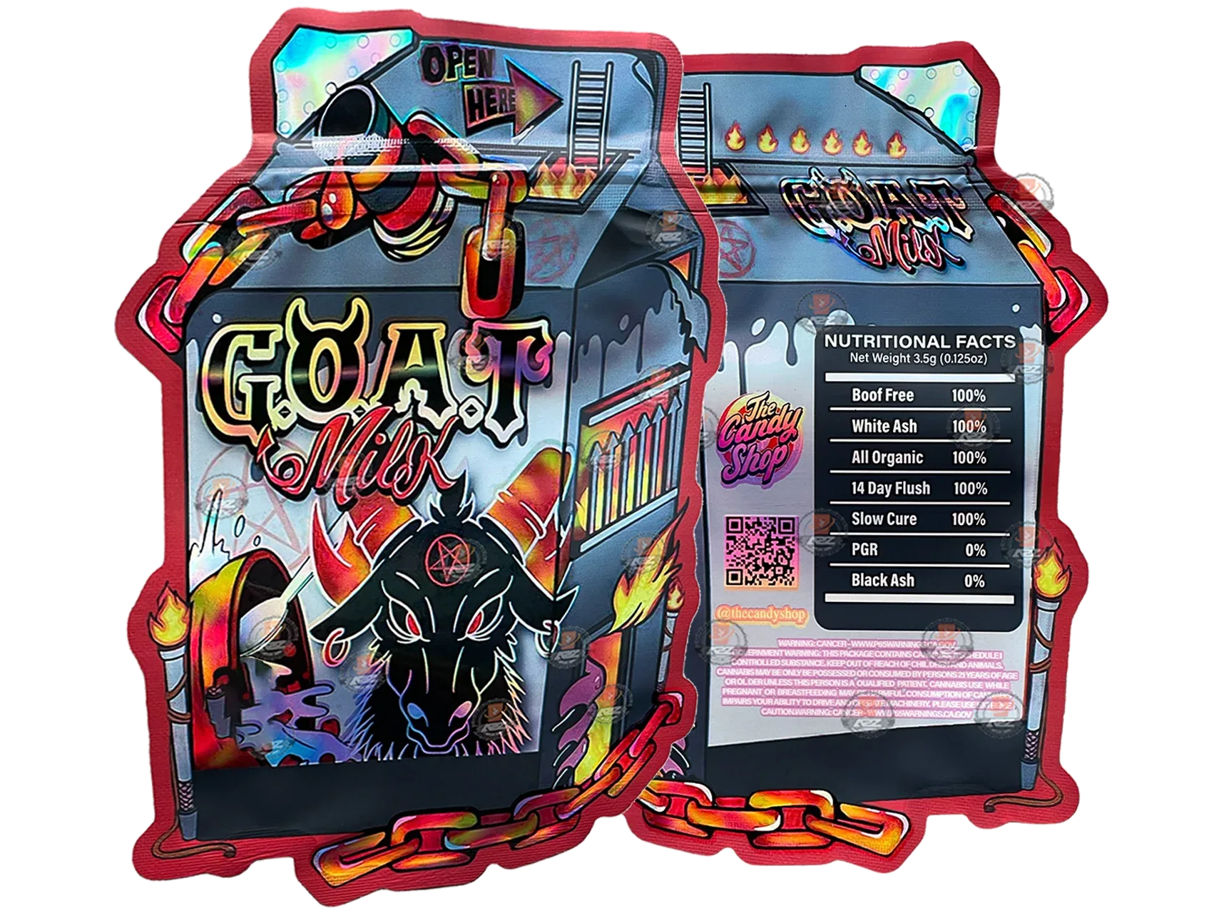 Goat Milk Mylar bag 3.5g cut out Empty Packaging- Holographic - Black Unicorn Hub