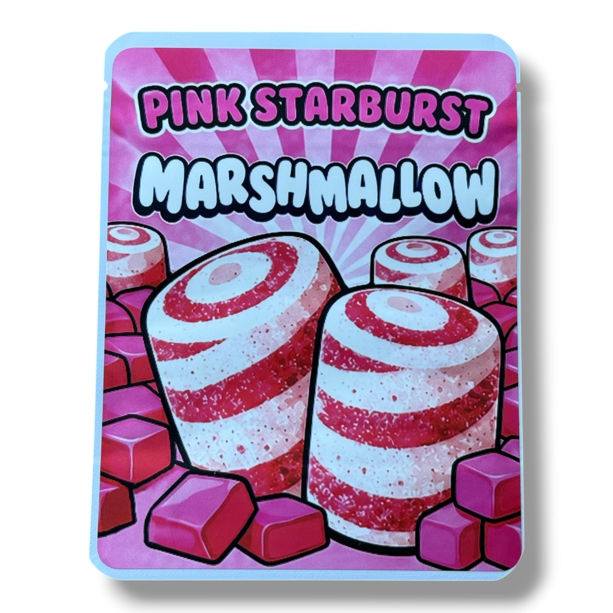 Sprinklez Pink Burst Marshmallow 3.5G Mylar sticker Bags -With stickers and label