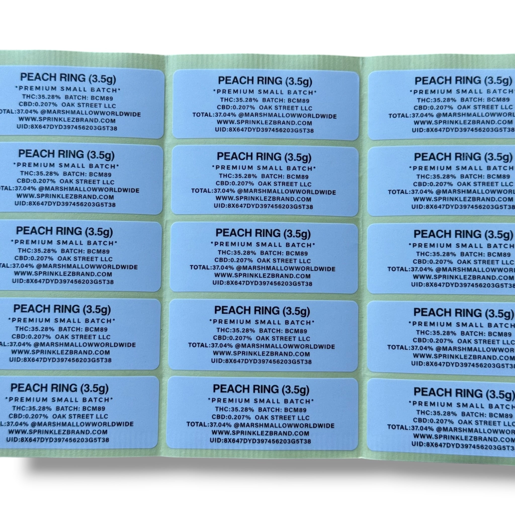 Sprinklez Peach Ring Marshmallow 3.5G Mylar sticker Bags -With stickers and label