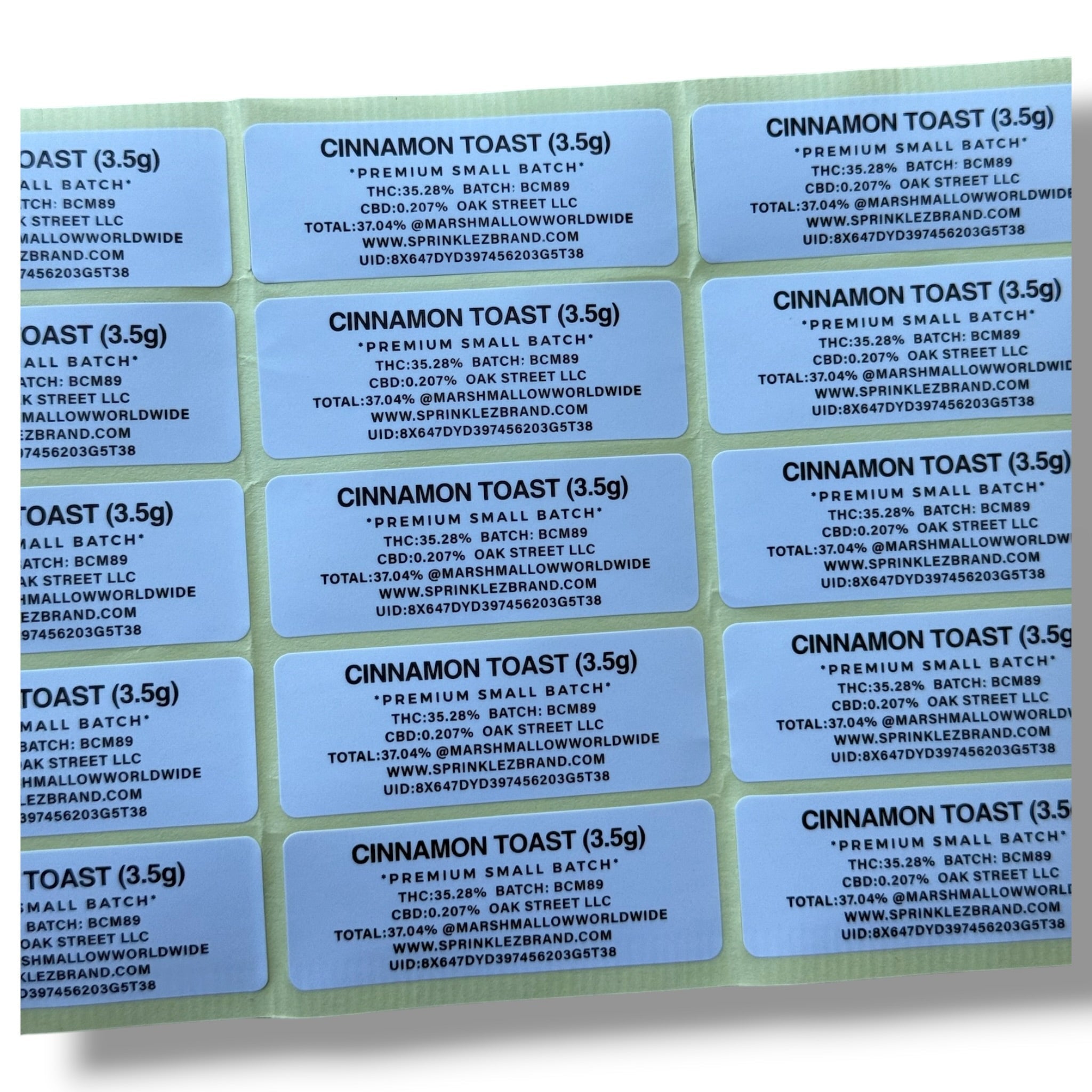 Sprinklez Cinnamon Toast Marshmallow 3.5G Mylar sticker Bags -With stickers and label