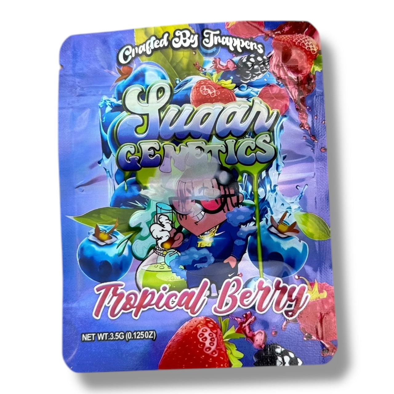 Sugar Genetics Tropical Berry Mylar Bags with Boxes 3.5g Box Packaging Crafted By Trappers