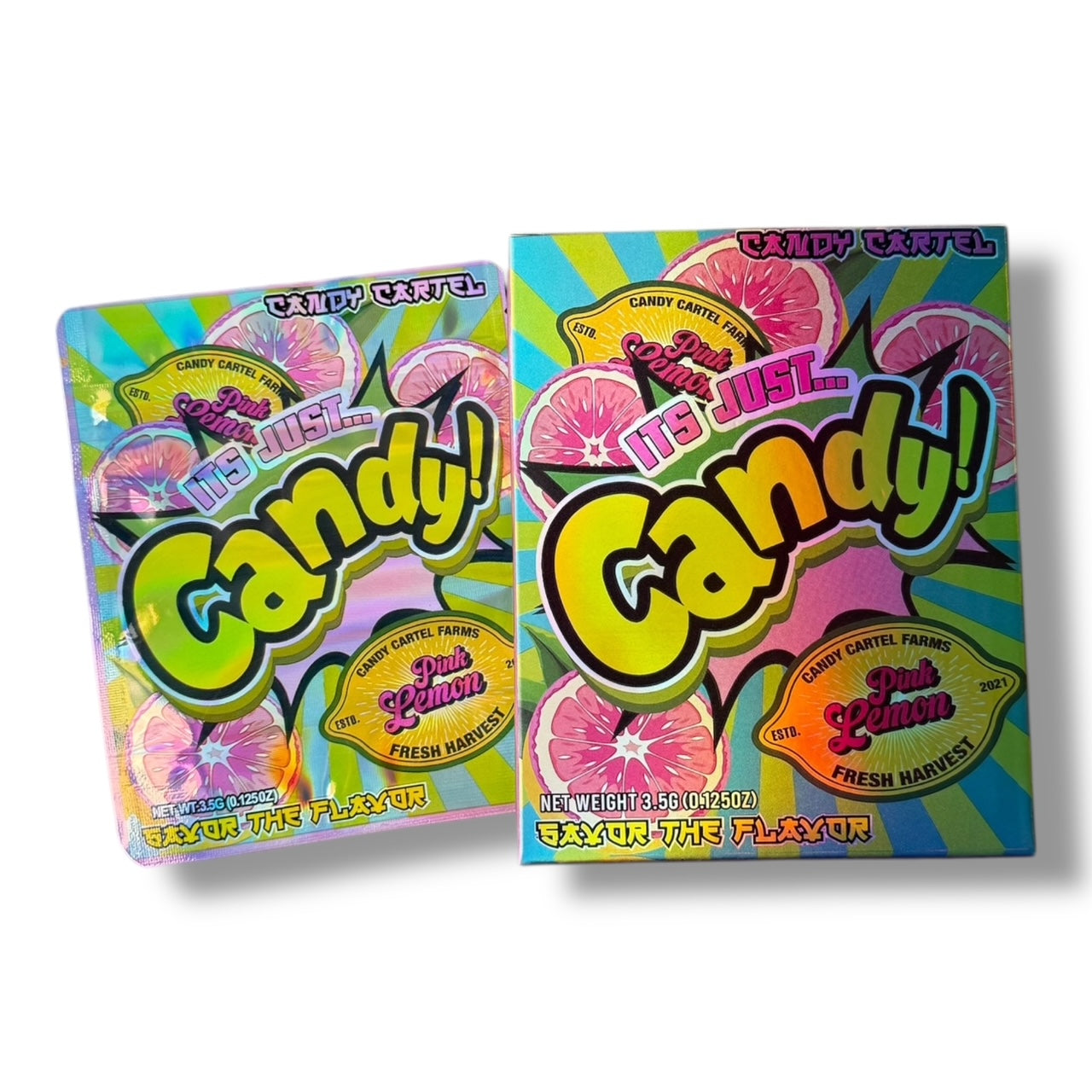 Candy Pink Lemon Mylar Bags with Boxes 3.5g Box Packaging Candy Cartel