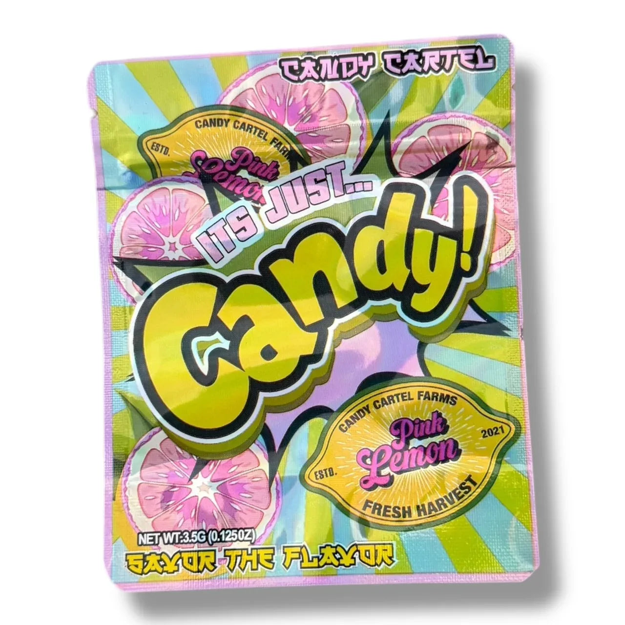 Candy Pink Lemon Mylar Bags with Boxes 3.5g Box Packaging Candy Cartel - Black Unicorn Hub