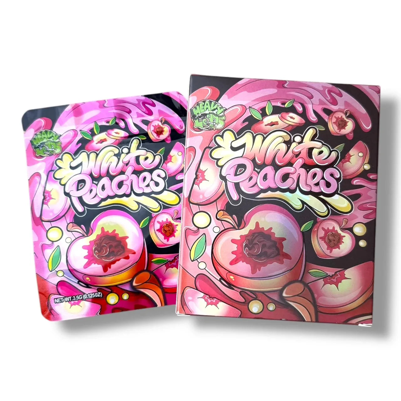 White Peaches Mylar Bags with Boxes 3.5g Box Packaging - Black Unicorn Hub