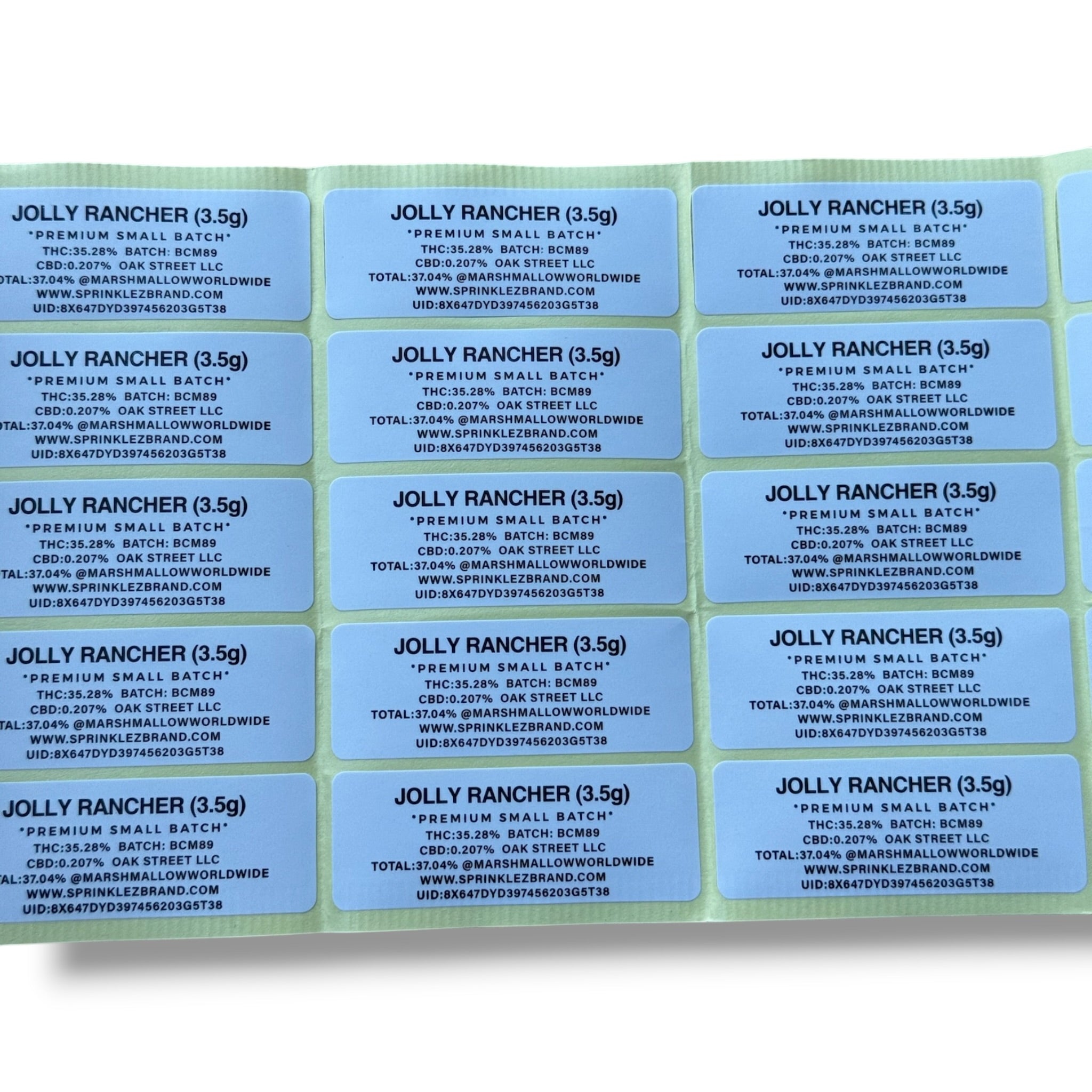 Sprinklez Rainbow Marshmallow 3.5G Mylar sticker Bags -With stickers and label