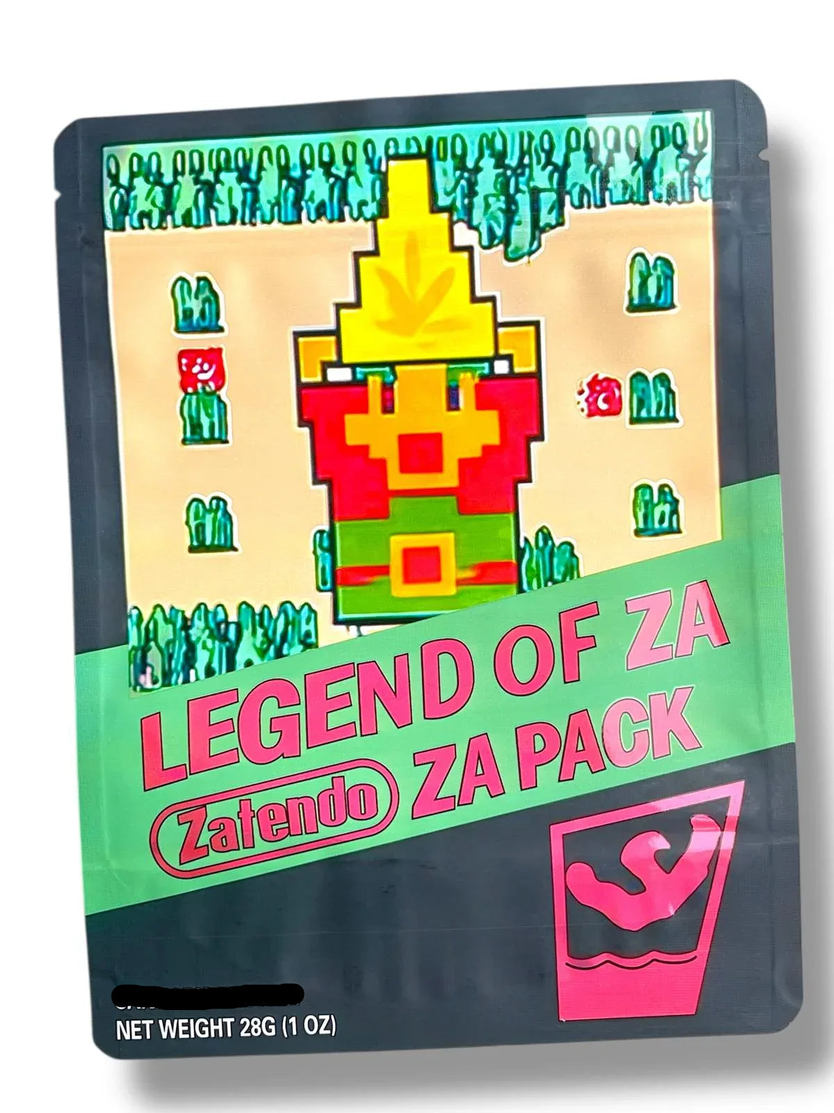 Legend of ZA Zatendo 1 oz holographic mylar bag, front view