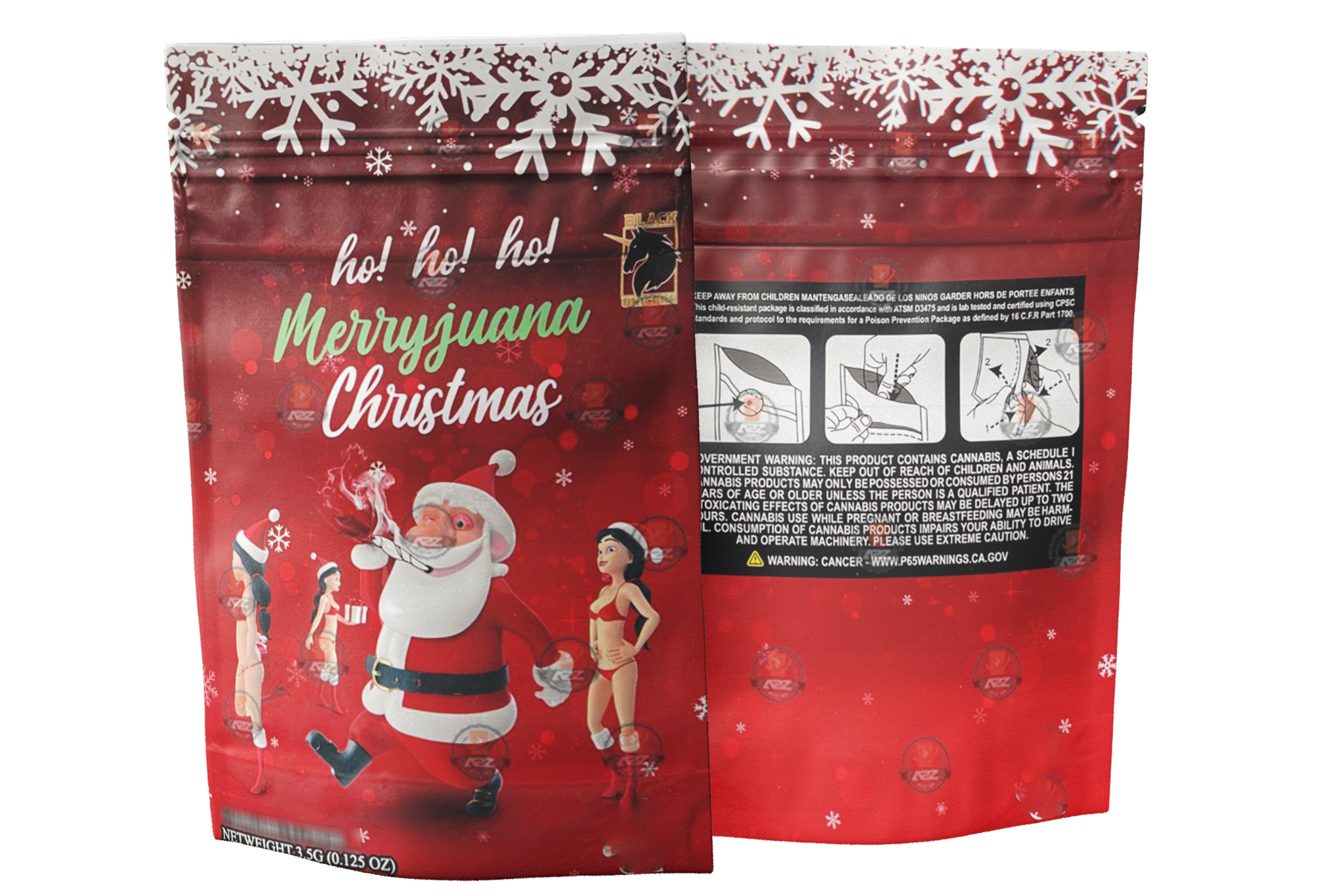 Black Unicorn -Santa Claus HO HO HO Merry Christmas Merry Juana Mylar bag 3.5g For Flower