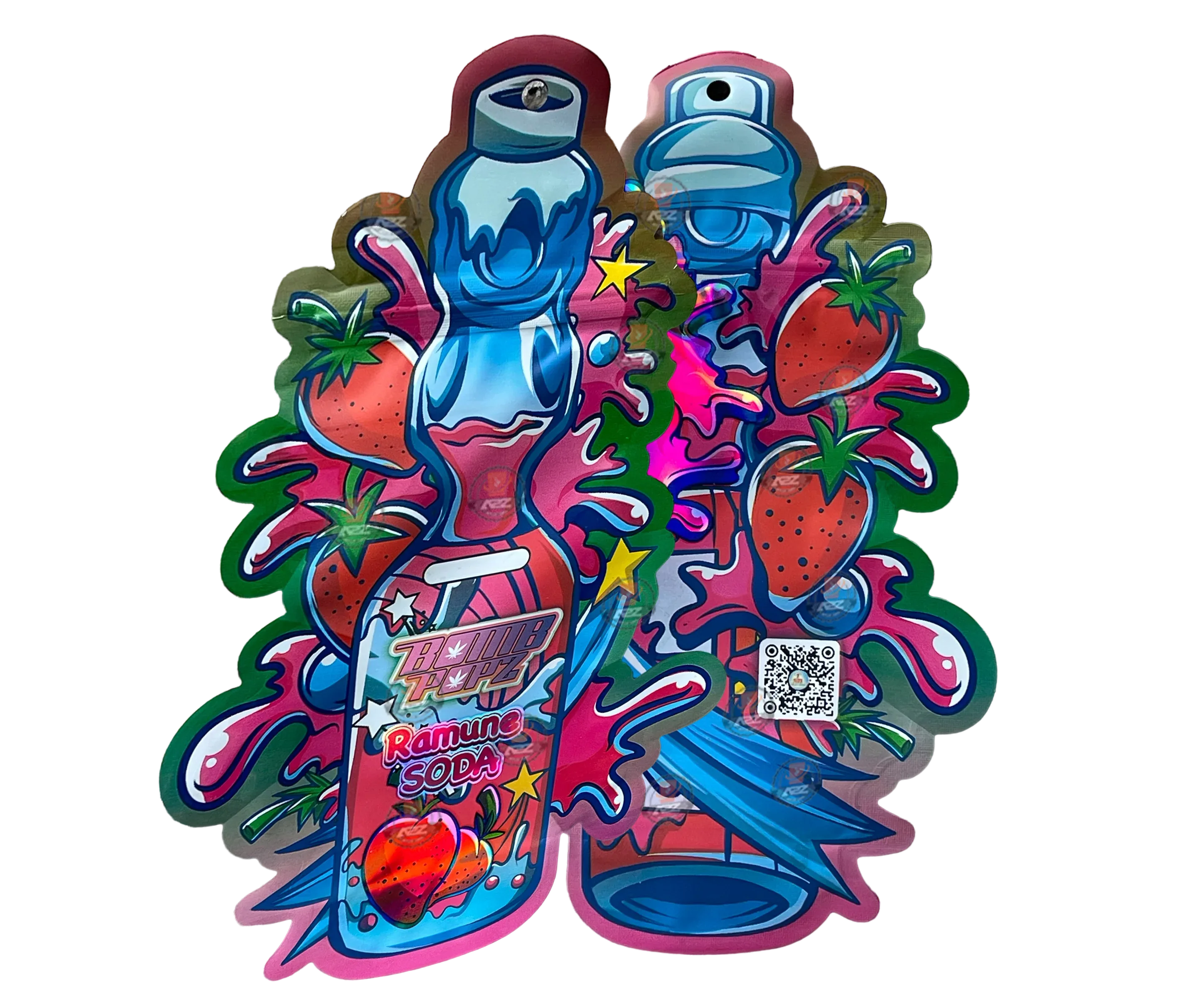 Ramune Soda - Bomb Popz 3.5g Mylar Bag Cut Out-Holographic - Black Unicorn Hub