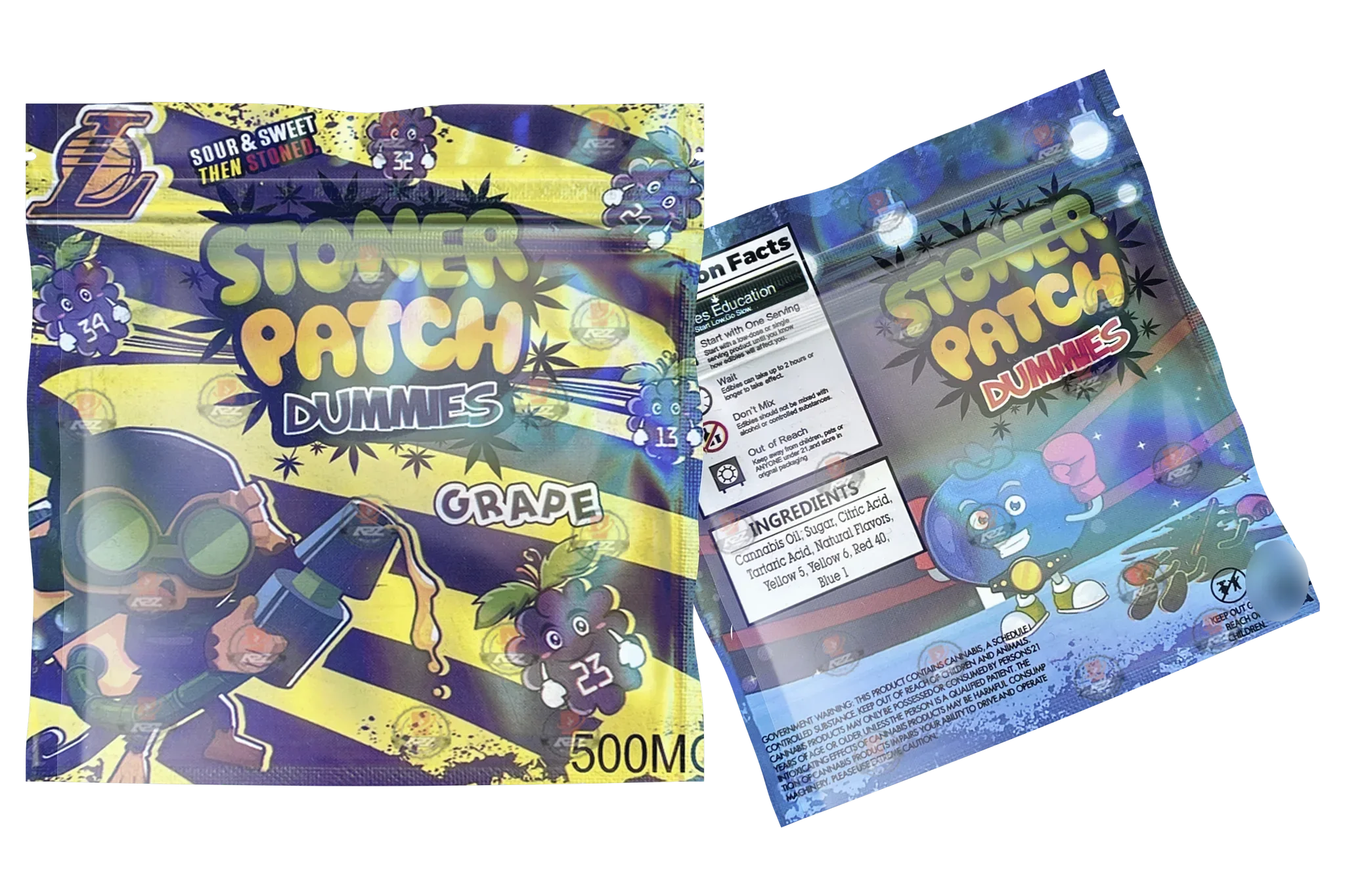 Stoner Patch Dummies Grape Gummies 500mg Mylar bags Packaging only - Black Unicorn Hub