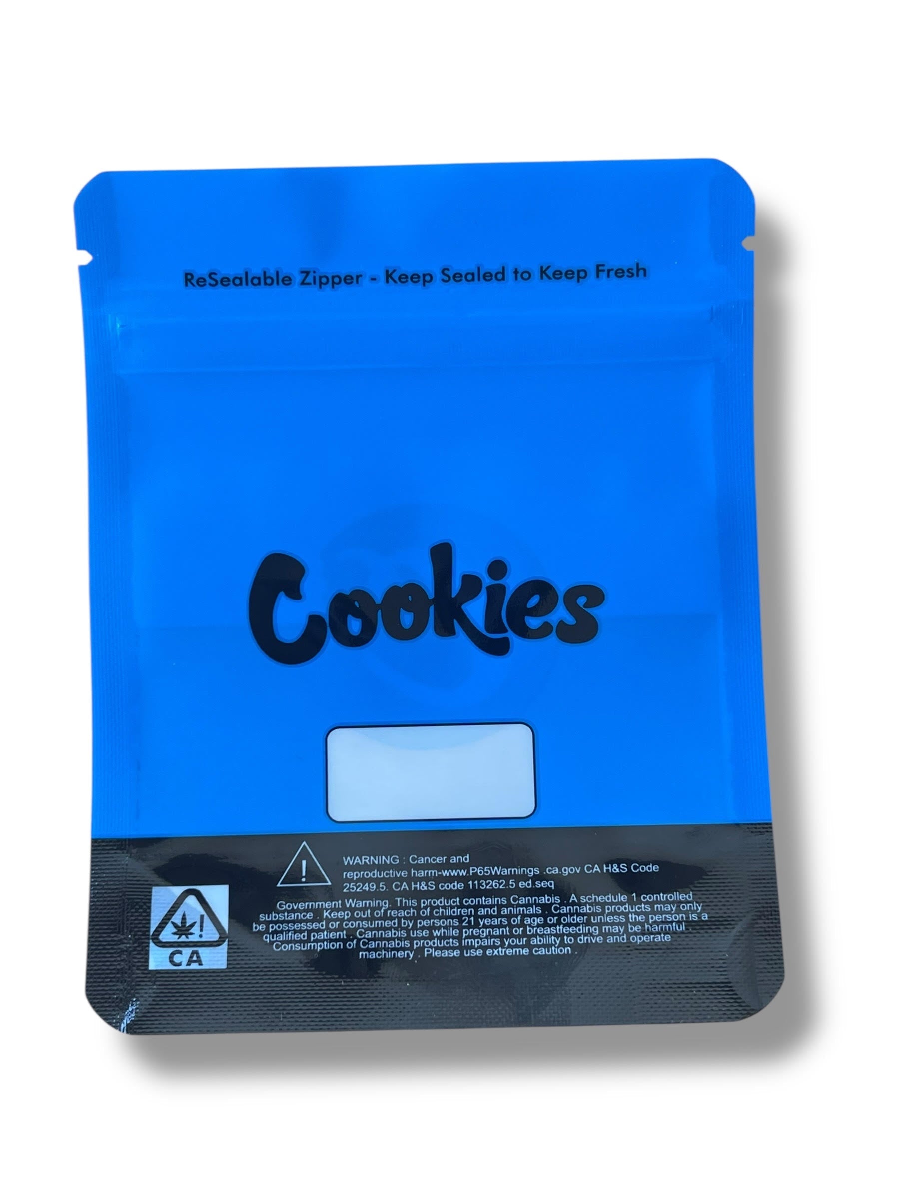 Cookies Blue Window Mylar Bags 3.5 Grams Smell Proof Resealable Bags w/ Holographic Authenticity Stickers