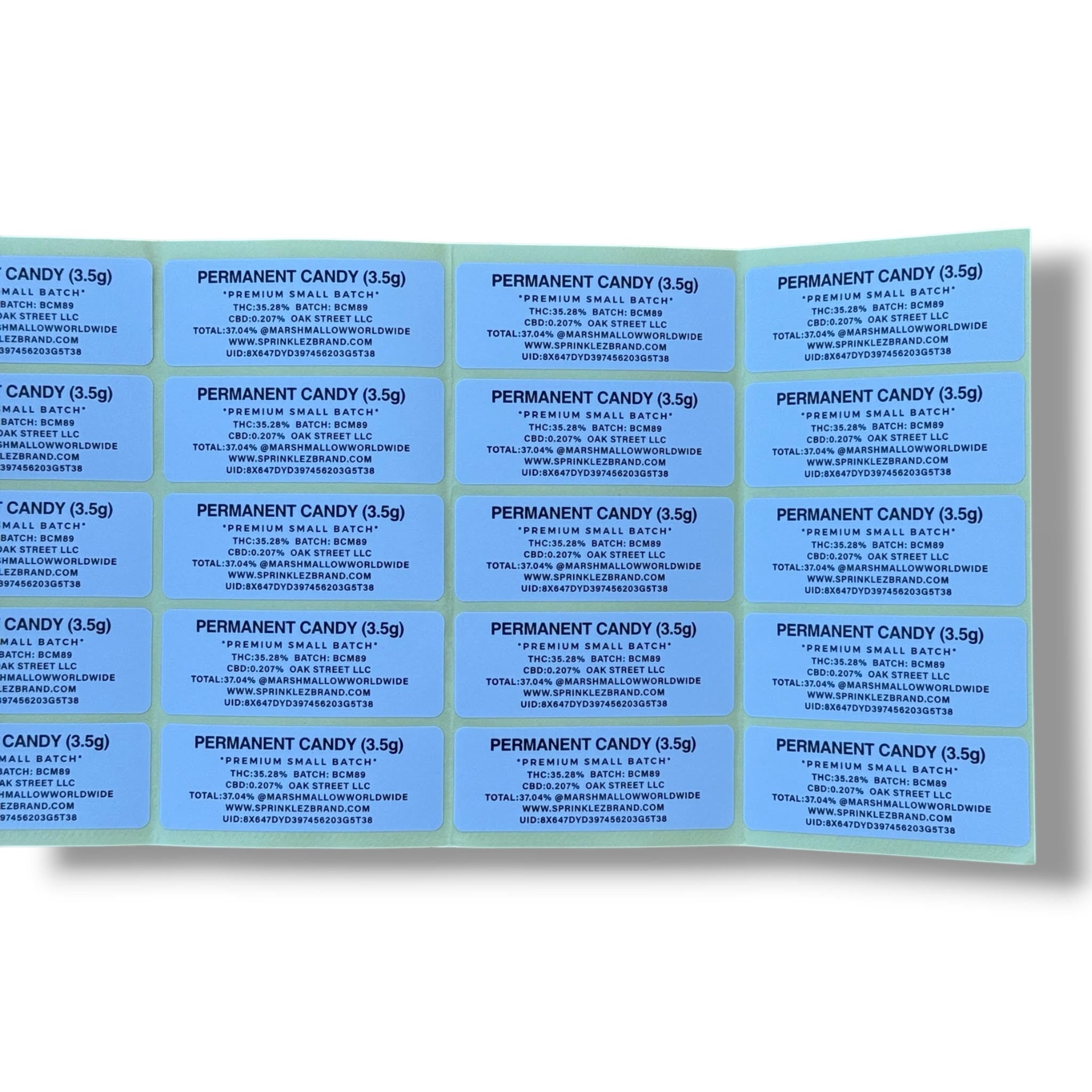 Sprinklez Zero Permanent Candy 3.5G Mylar sticker Bags -With stickers and label