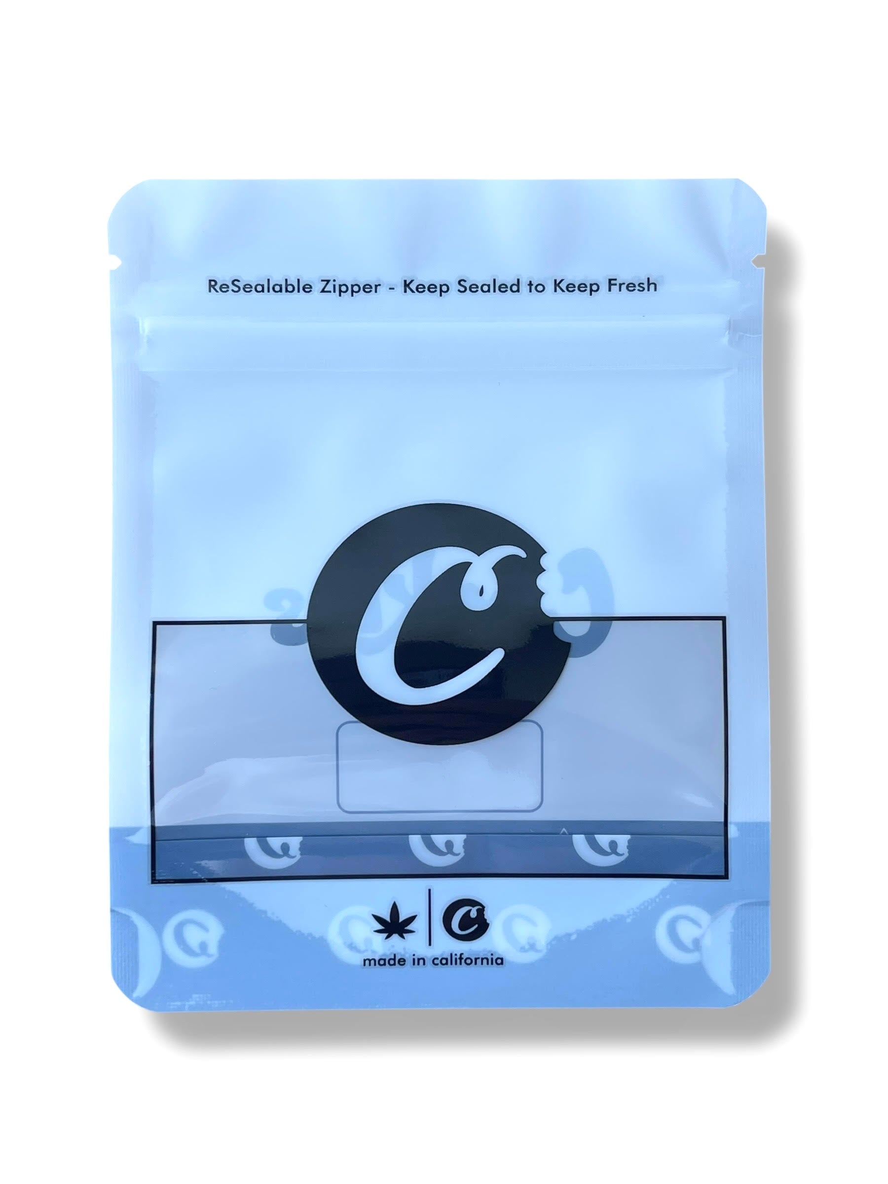Cookies White with Window Mylar Bags 3.5 Grams Smell Proof Resealable Bags