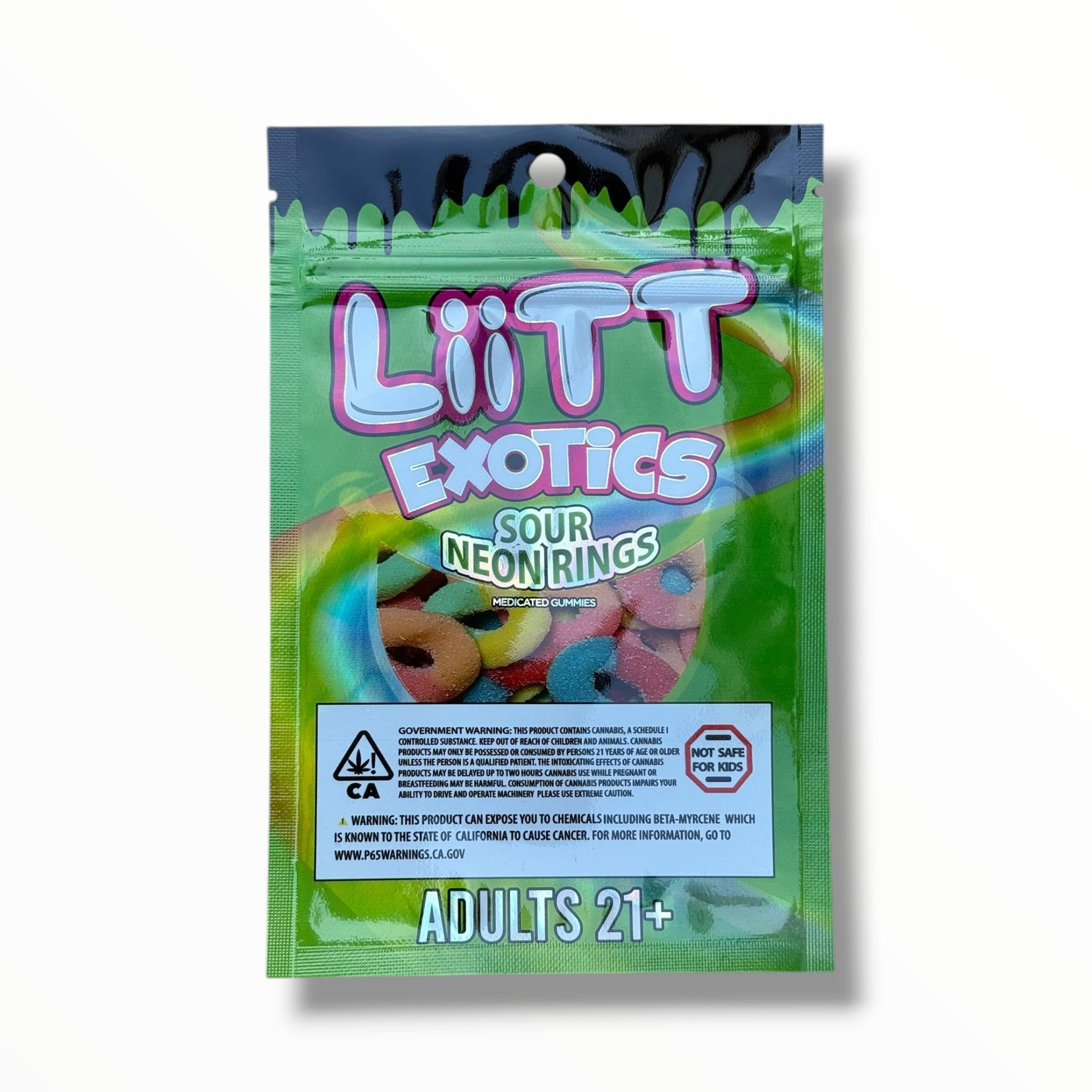 Liitt Exotics Sour Neon RIngs 3.5g Mylar Bag 1000MG (Packaging Only)