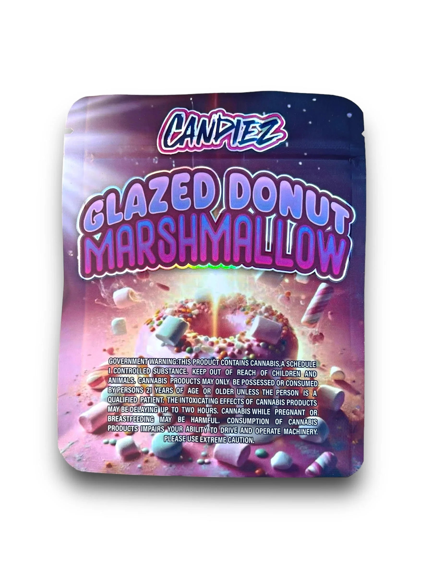 Candiez Glazed Donut Marshmallow 3.5G Mylar Bags Holographic - Black Unicorn Hub