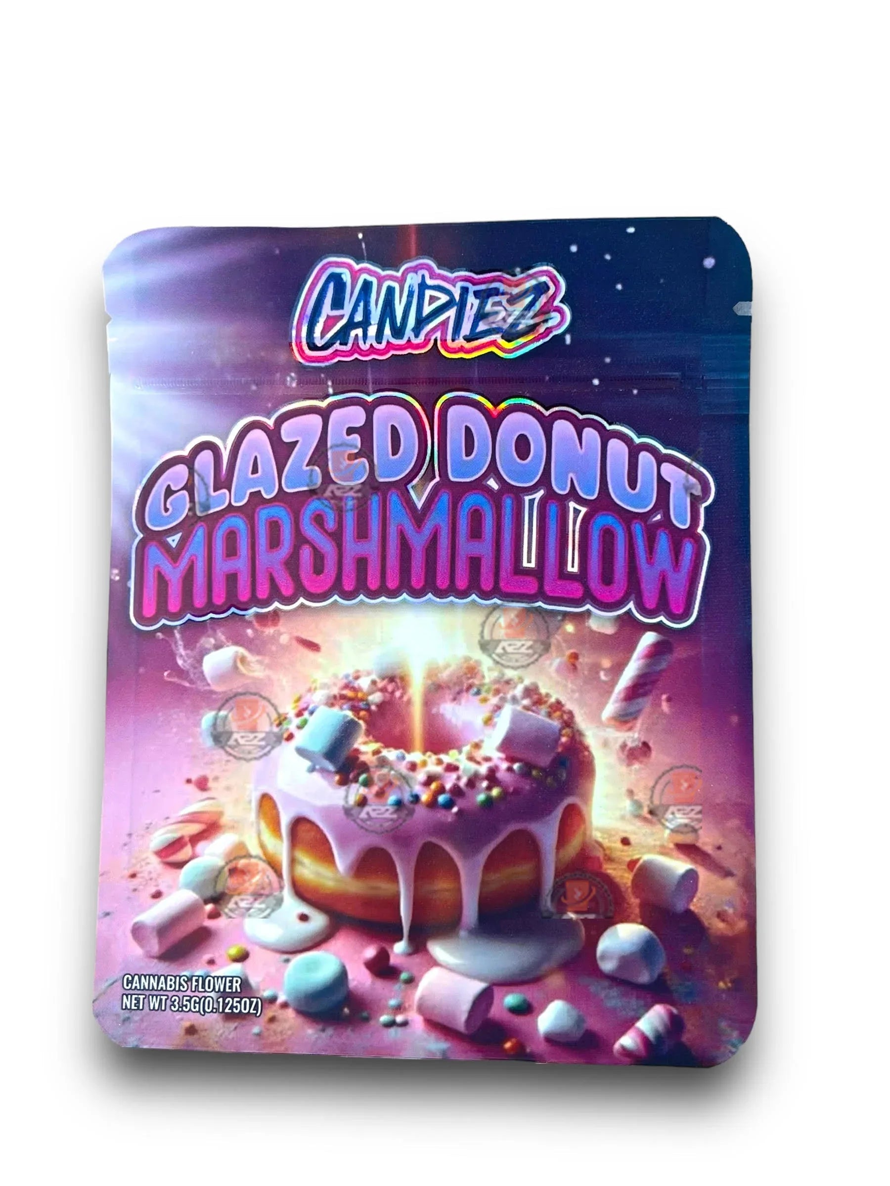Candiez Glazed Donut Marshmallow 3.5G Mylar Bags Holographic - Black Unicorn Hub