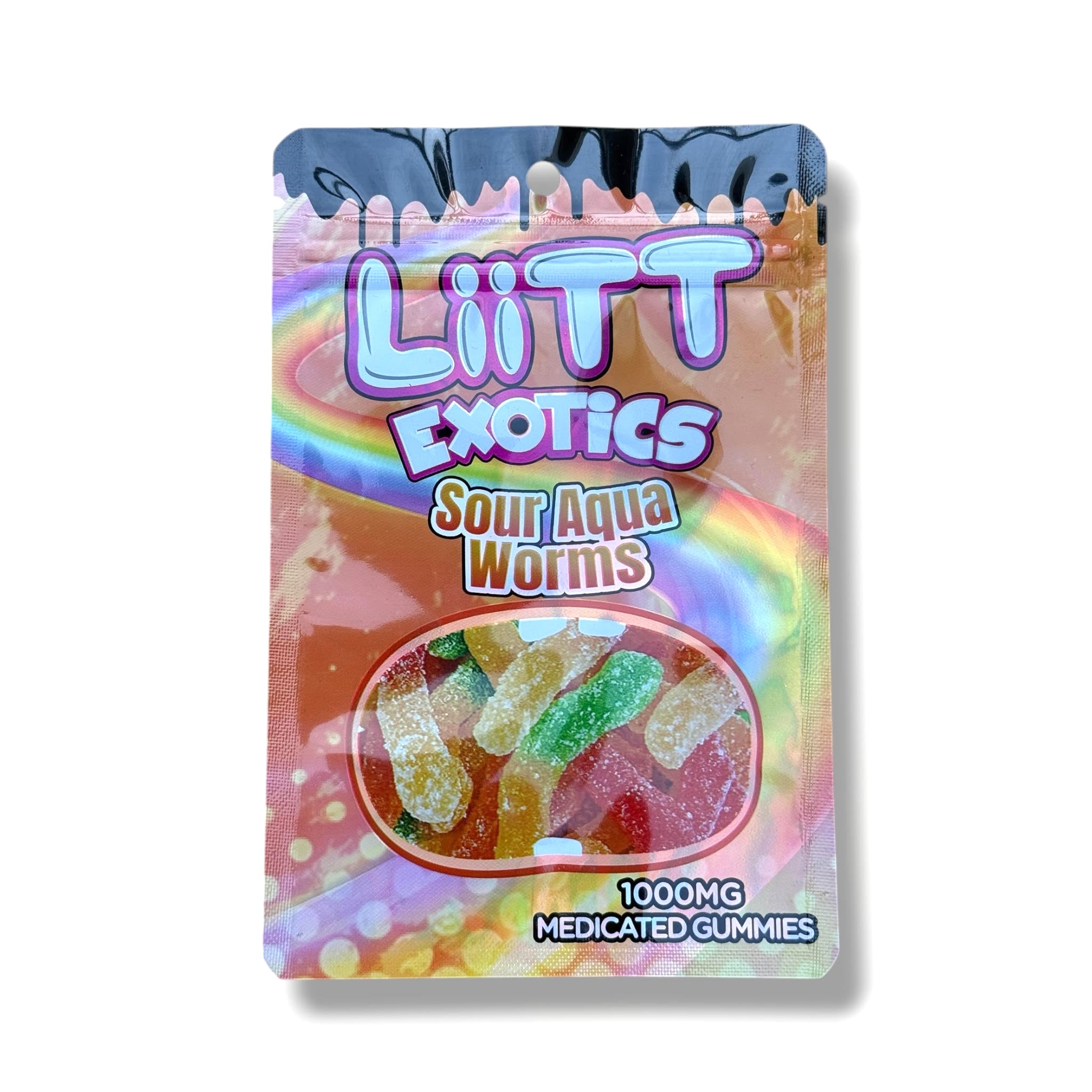 Liitt Exotics Sour Sour Aqua Worms 3.5g Mylar Bag 1000MG (Packaging Only)