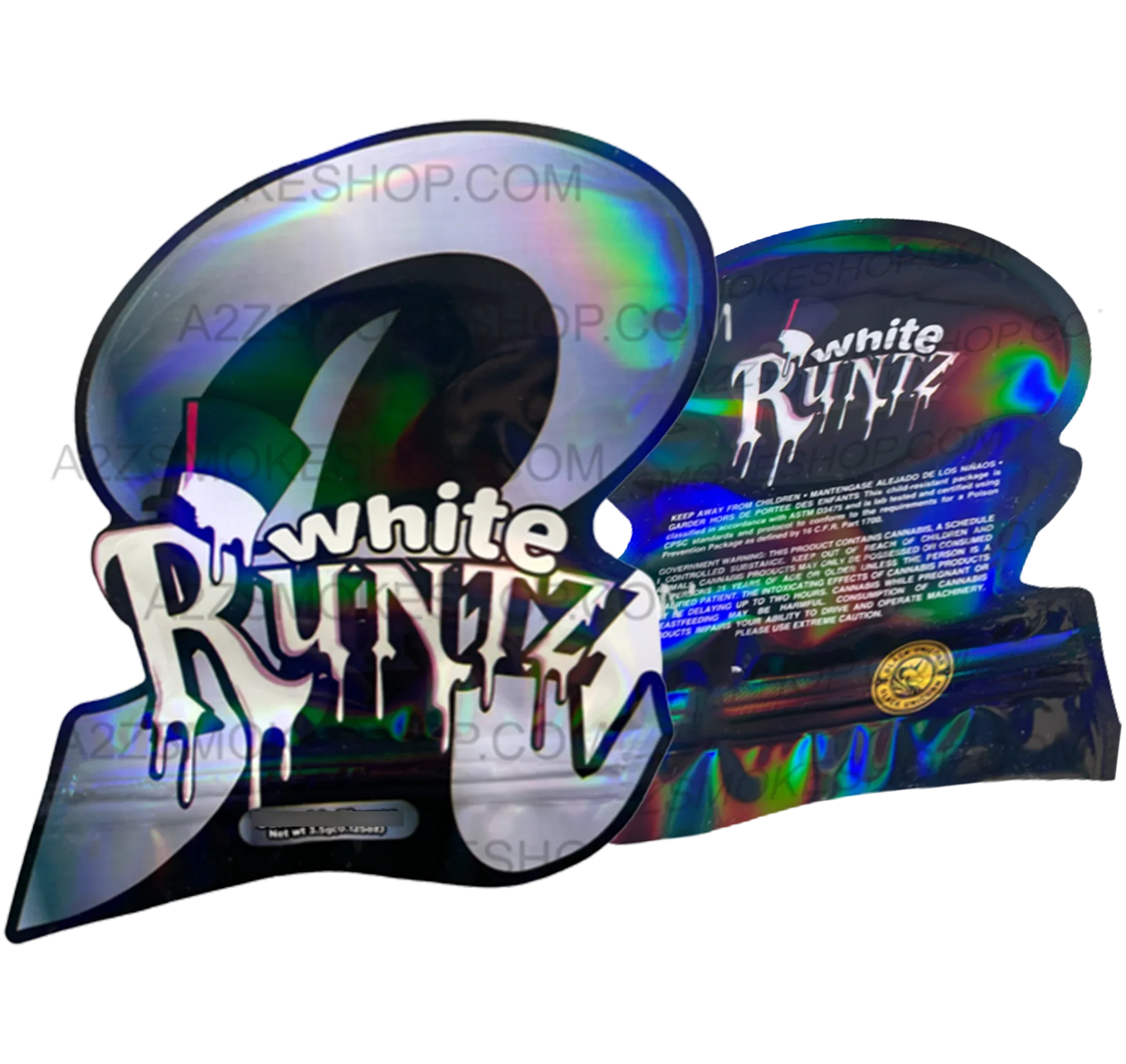 Black Unicorn White cut out Holographic Mylar bag 3.5g - Black Unicorn Hub