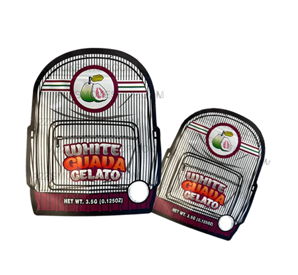 Backpack Boyz White Guava Gelato cut out Mylar zip lock bag 3.5G