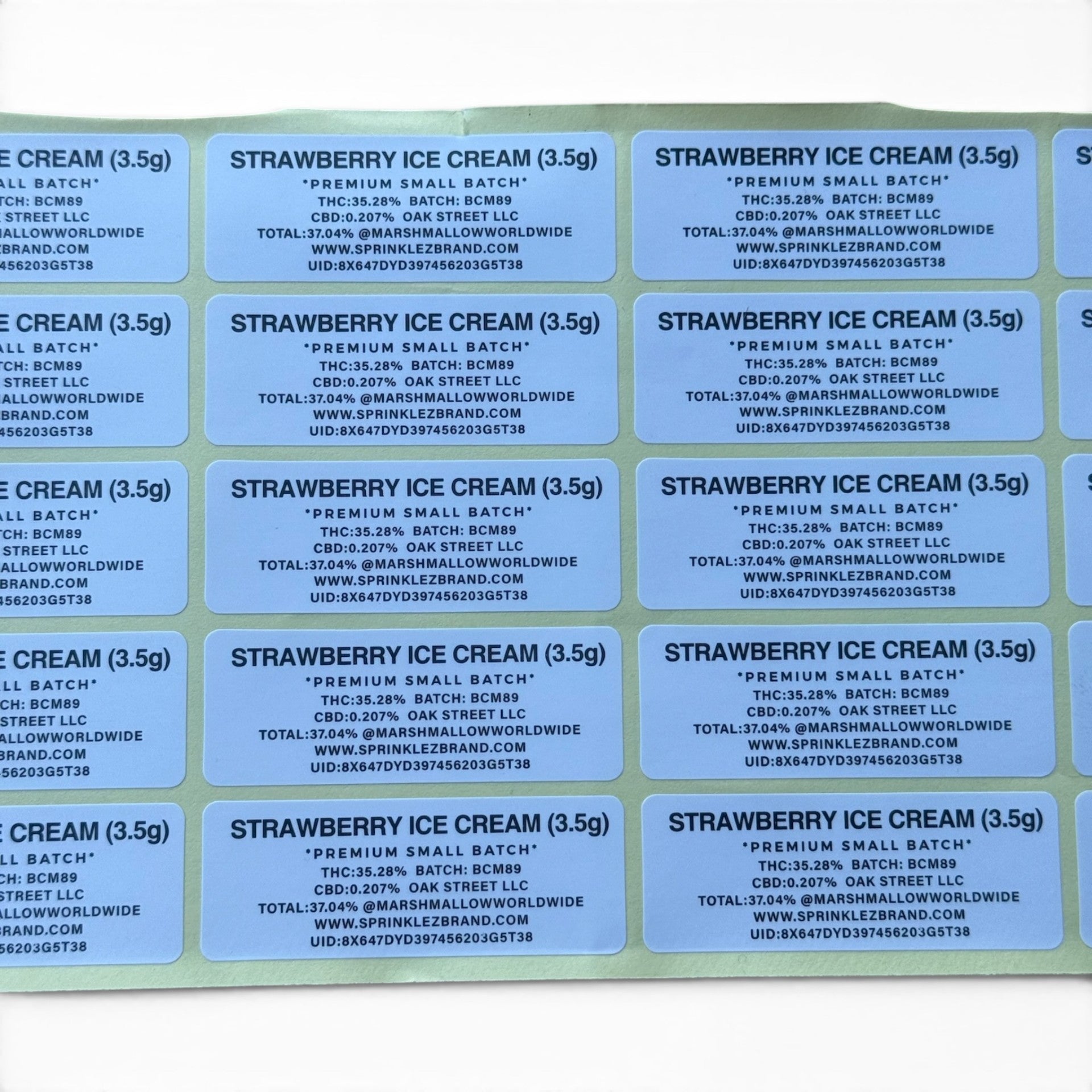 Sprinklez Strawberry Ice Cream 3.5G Mylar sticker Bags -With stickers and label
