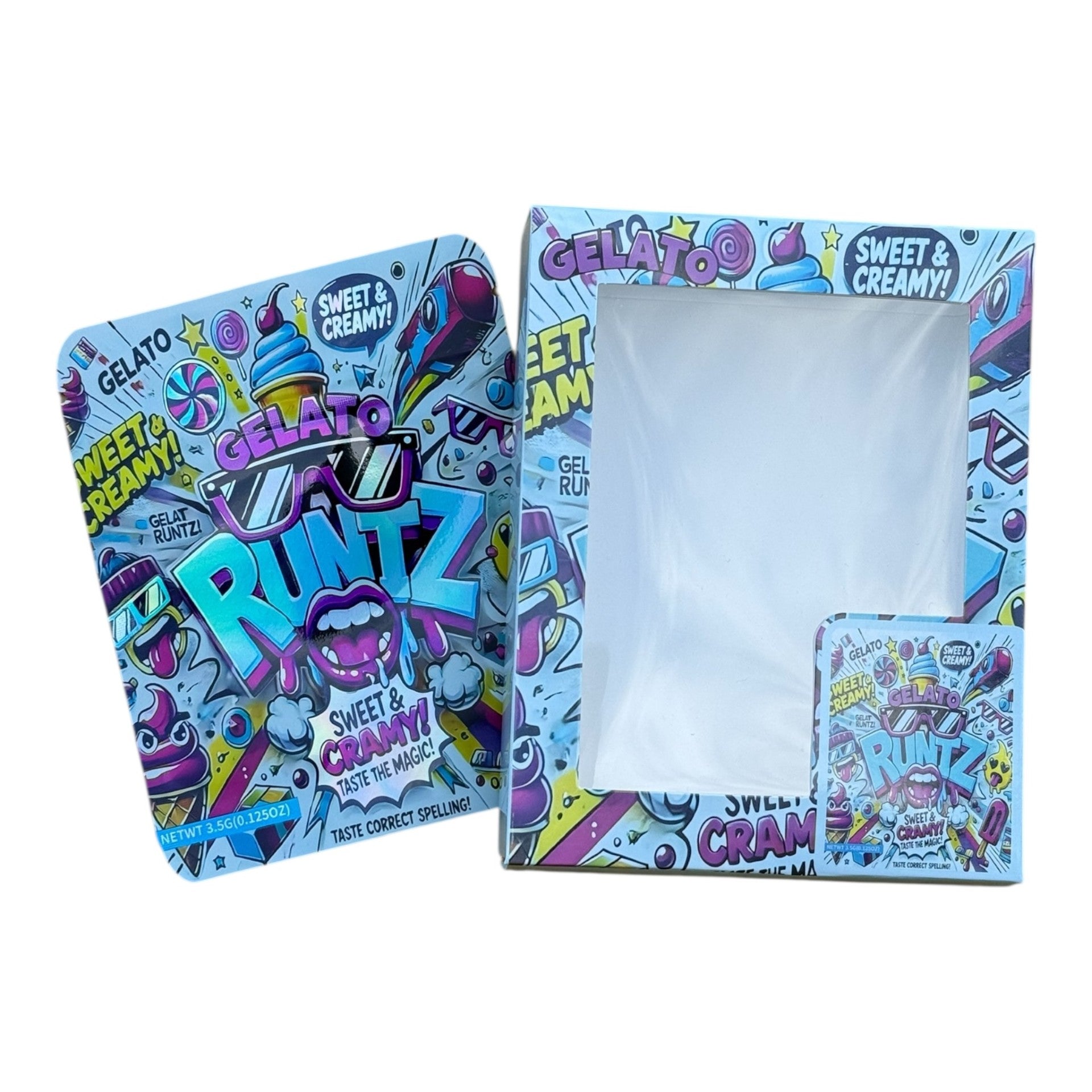 Gelato Runtz 3.5g Mylar Bags & Boxes with Window