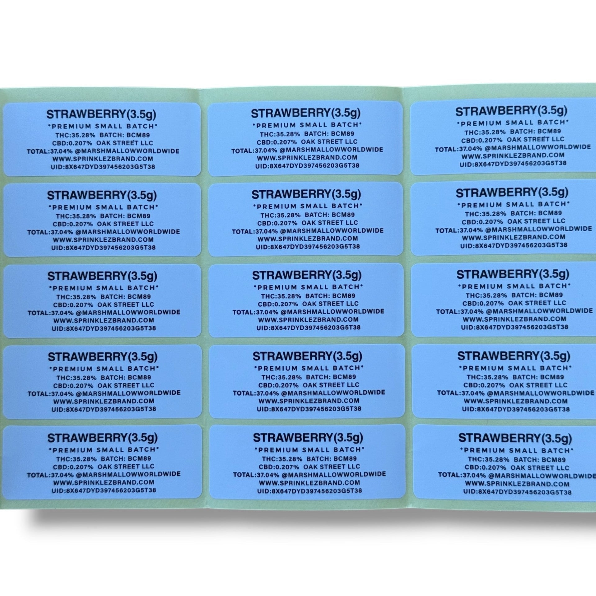 Strawberry Marshmallow 3.5G Mylar sticker Bags -With stickers and label