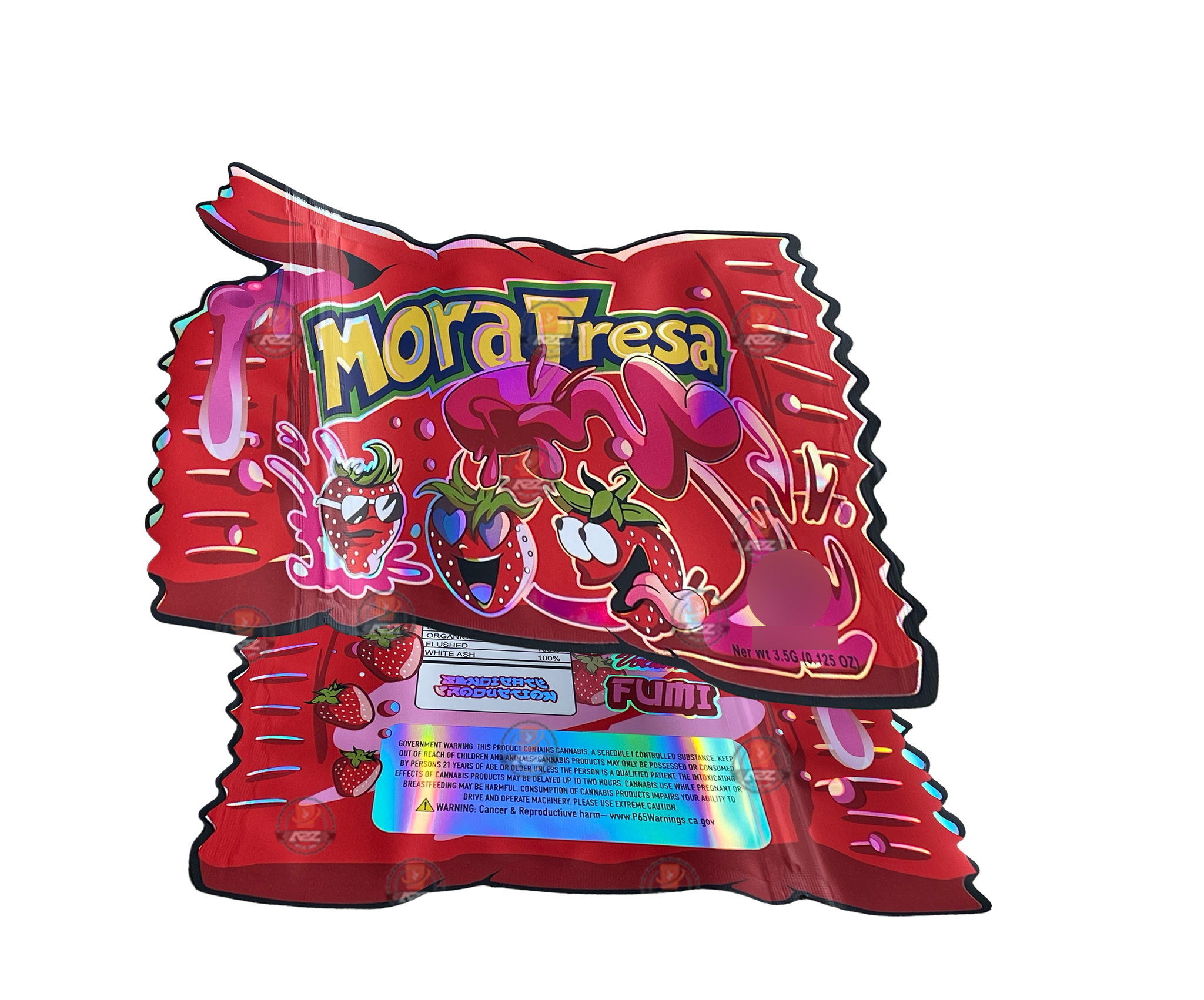 Mora Fresa Fumi Cut Out Mylar Bags 3.5g Die Cut Holographic High Volume