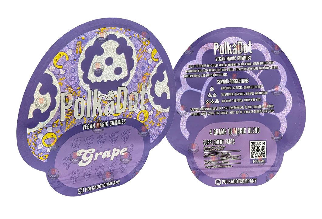 Polkadot Gummies Grape Mylar bags 3.5g (Empty Bag-Packaging only) - Black Unicorn Hub