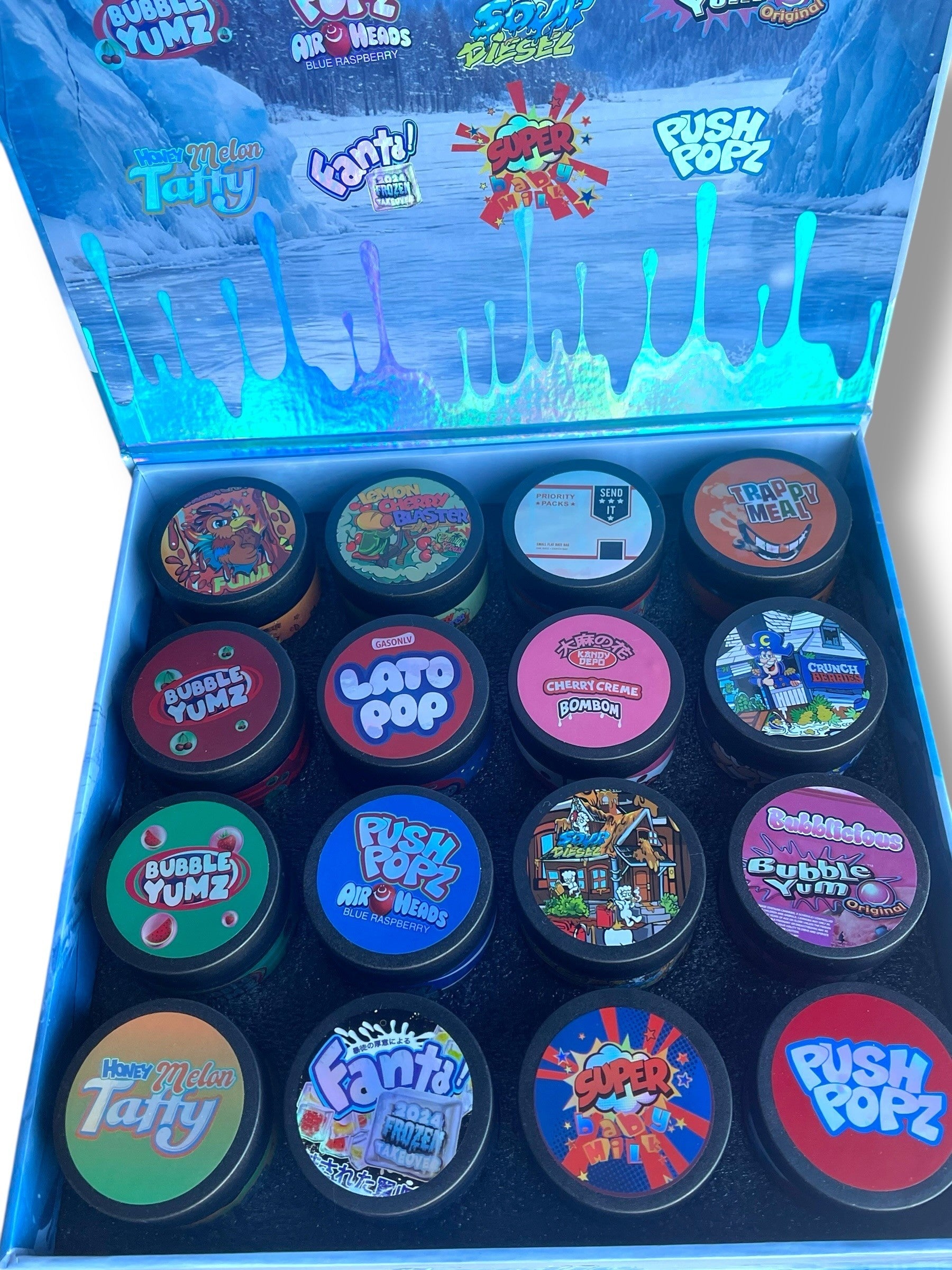 Variety Pack Exotics Glass Jars - Varity Pack 16 Flavors in box Empty Jars