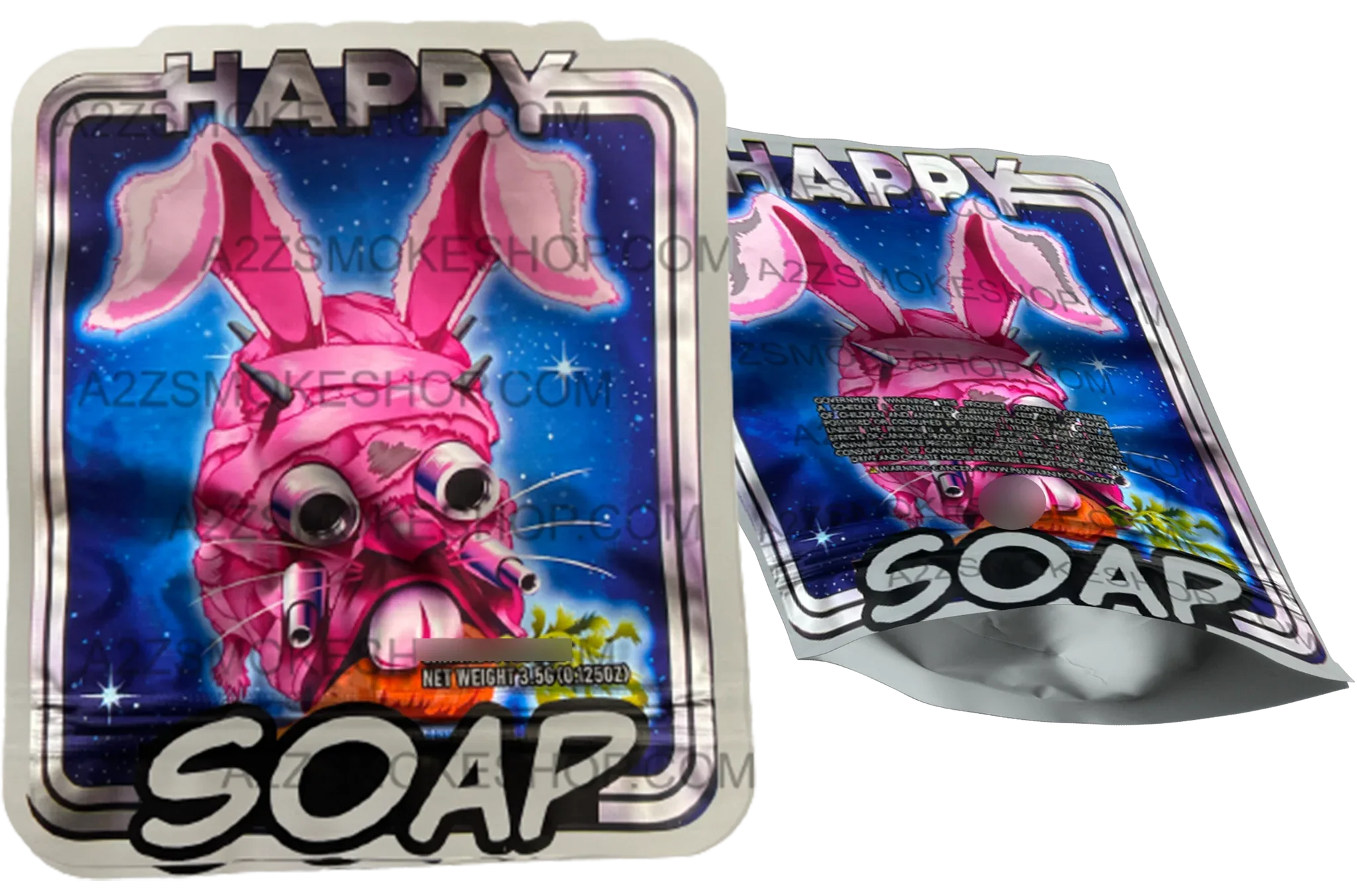 Happy Soap Cut Out Mylar Bags 3.5g Die cut Bunny Rabbit - Black Unicorn Hub