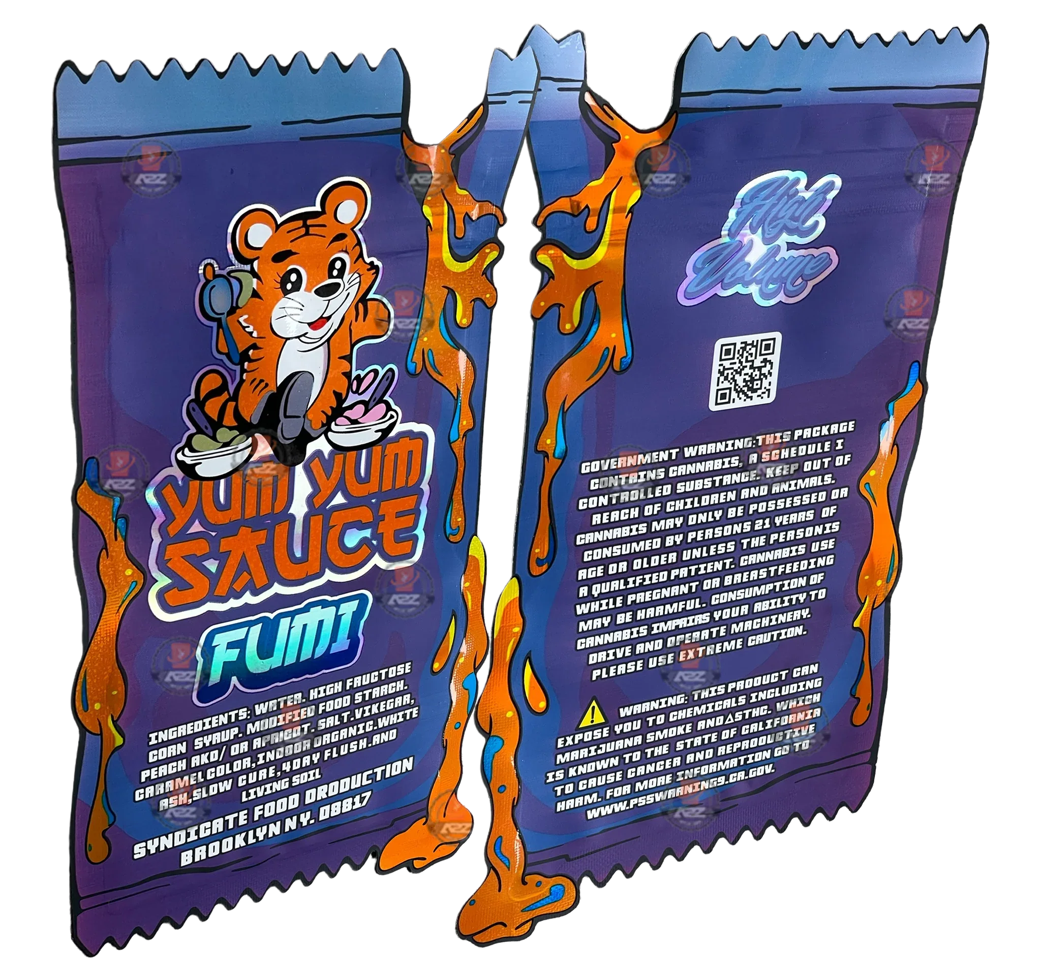 Fumi Yum Yum Sauce cut out Mylar Bags 3.5g Die Cut Holographic - Black Unicorn Hub