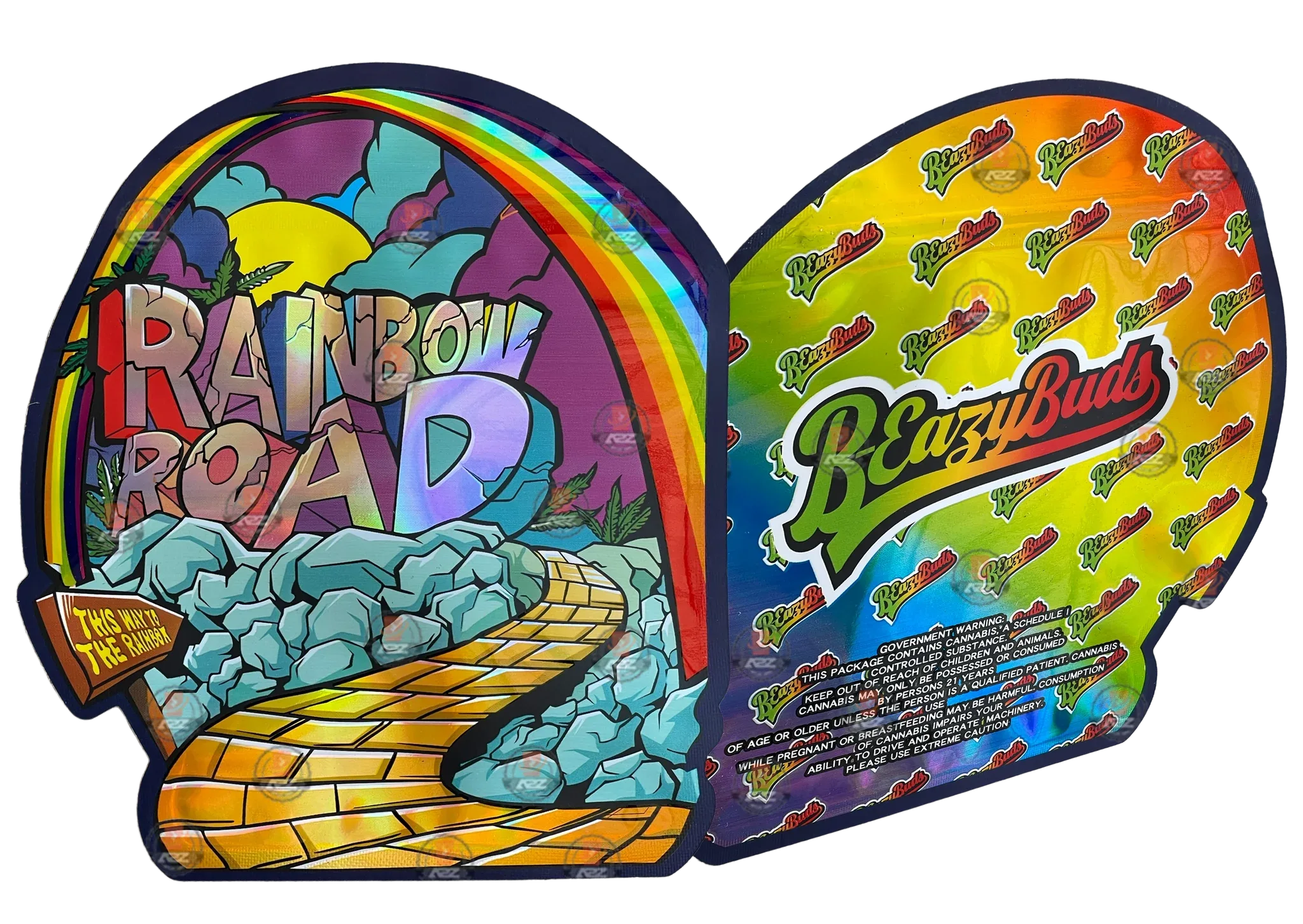 Rainbow Road Mylar Bag 3.5G Holographic Cut Out - Black Unicorn Hub