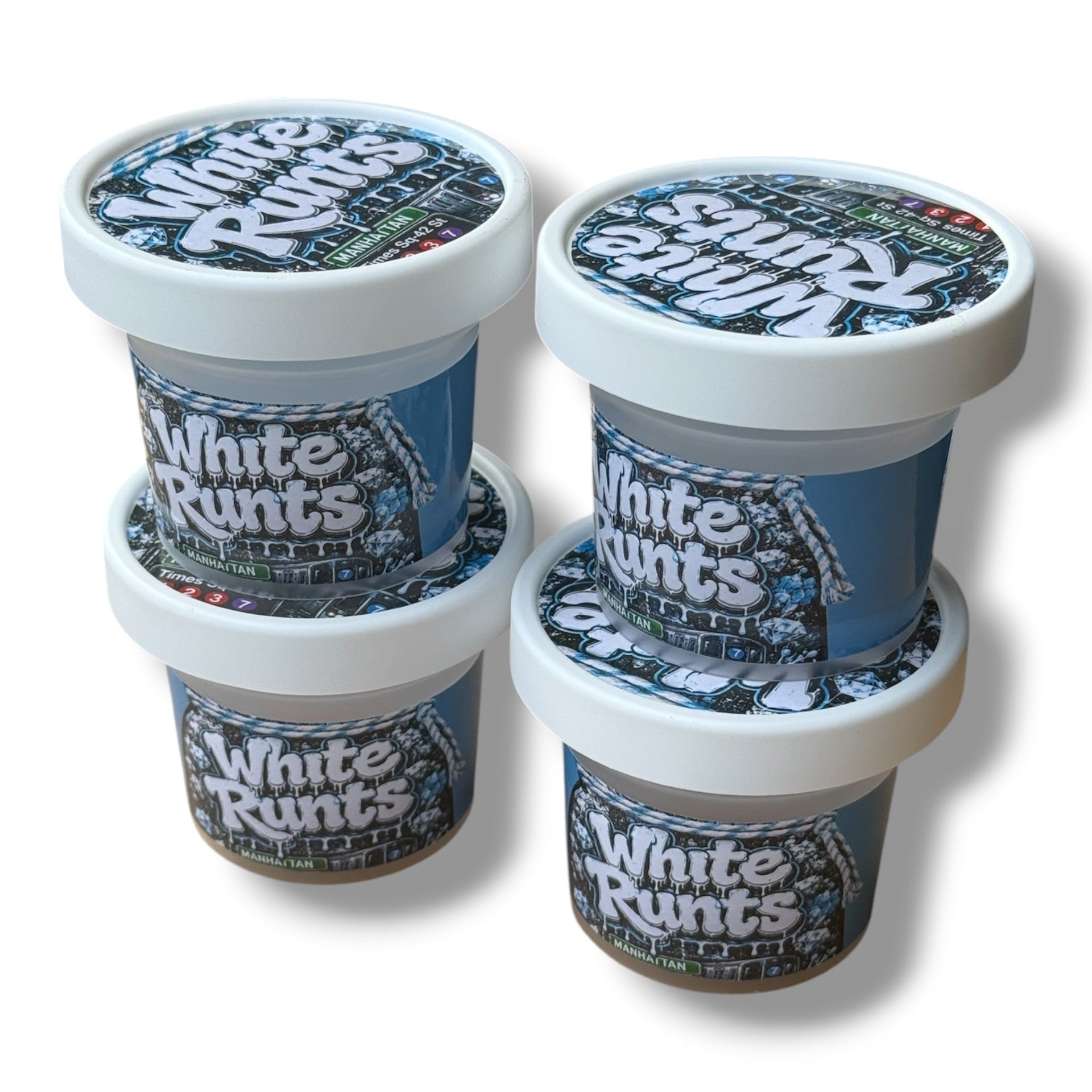 White Runts Ice Cream Style 3.5G Plastic Jars with Display Boxes – Packaging Only