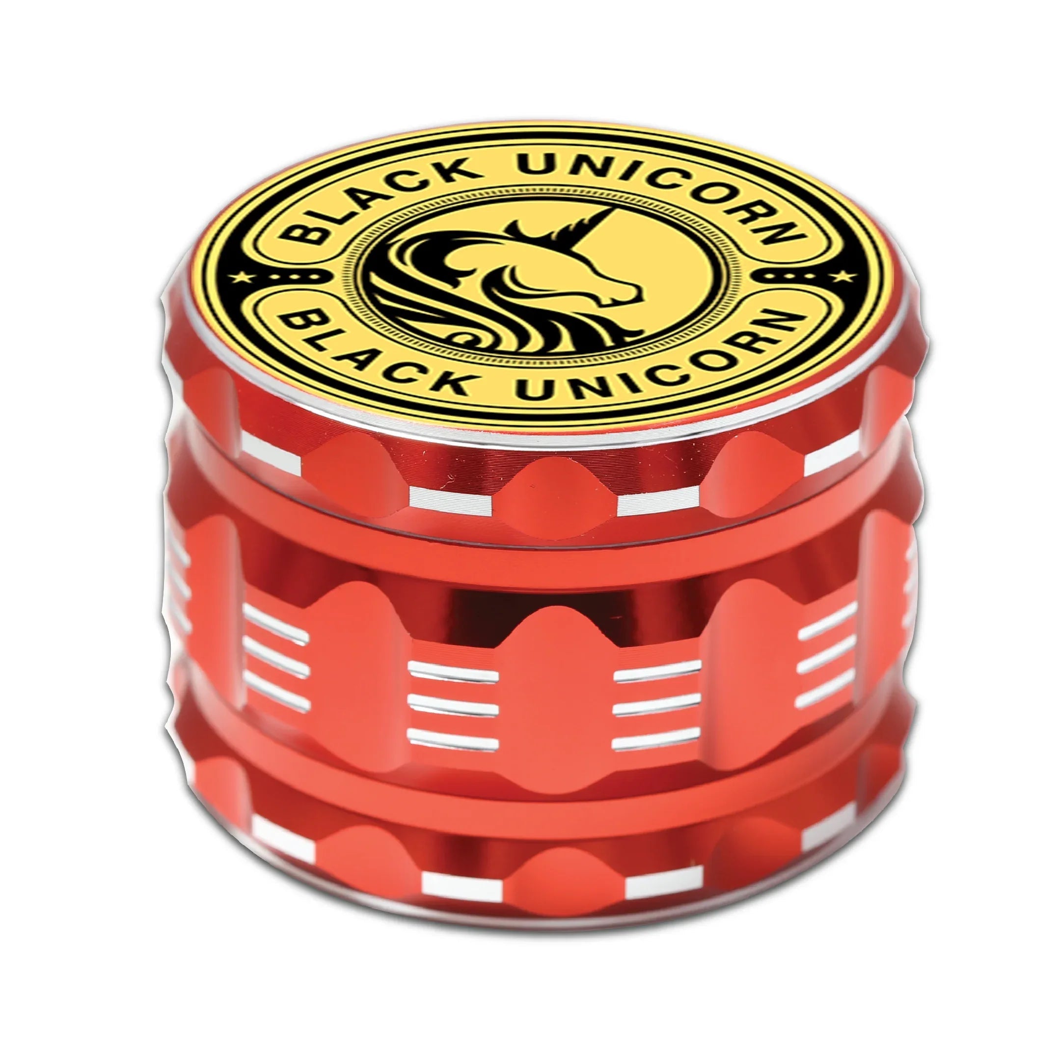 Black Unicorn Grinder with Pollen Catcher. Large 4 Piece, 2.5" Aluminum (Red) - Black Unicorn Hub