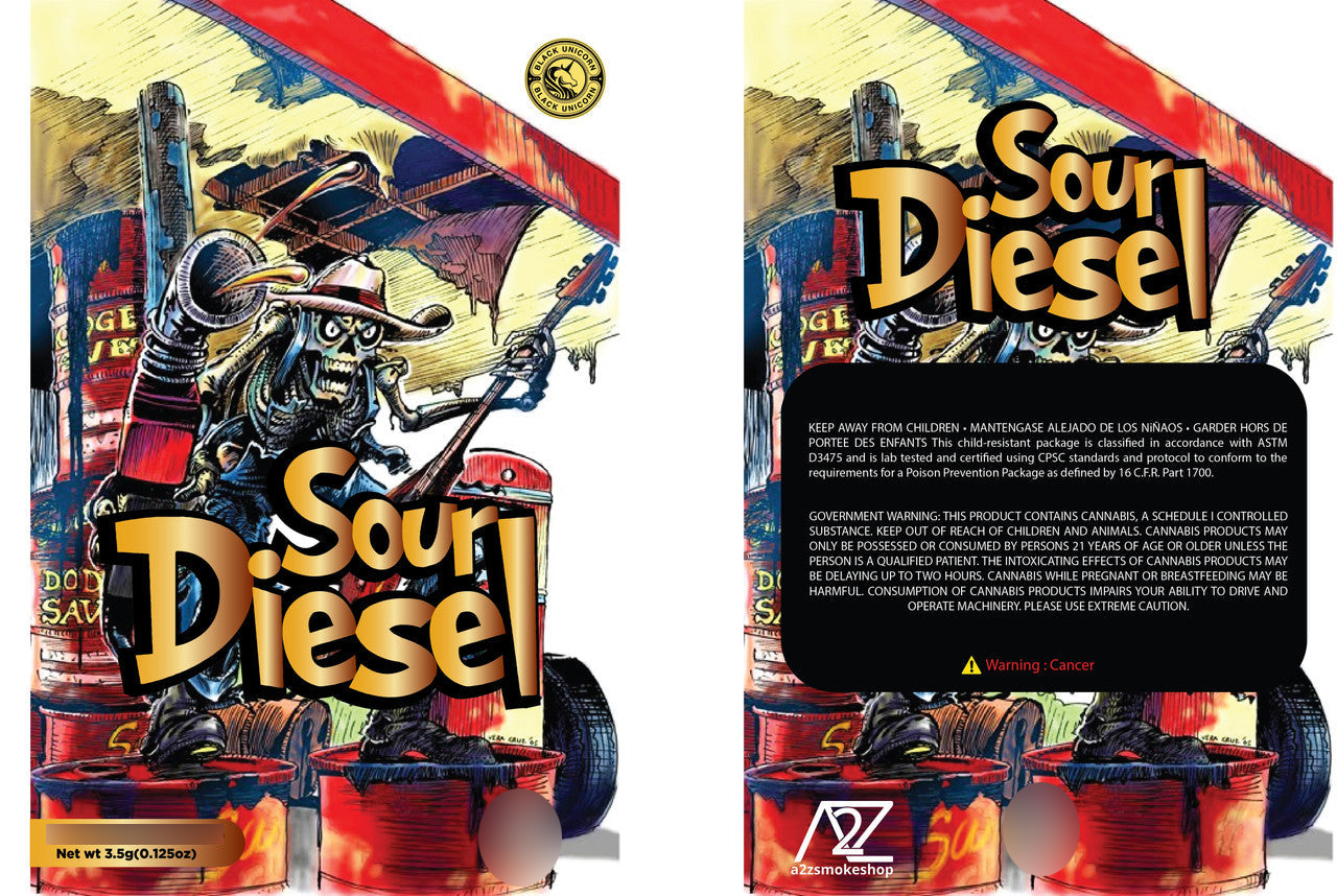 Black Unicorn - Sour Diesel Mylar bag 3.5g  For Flower