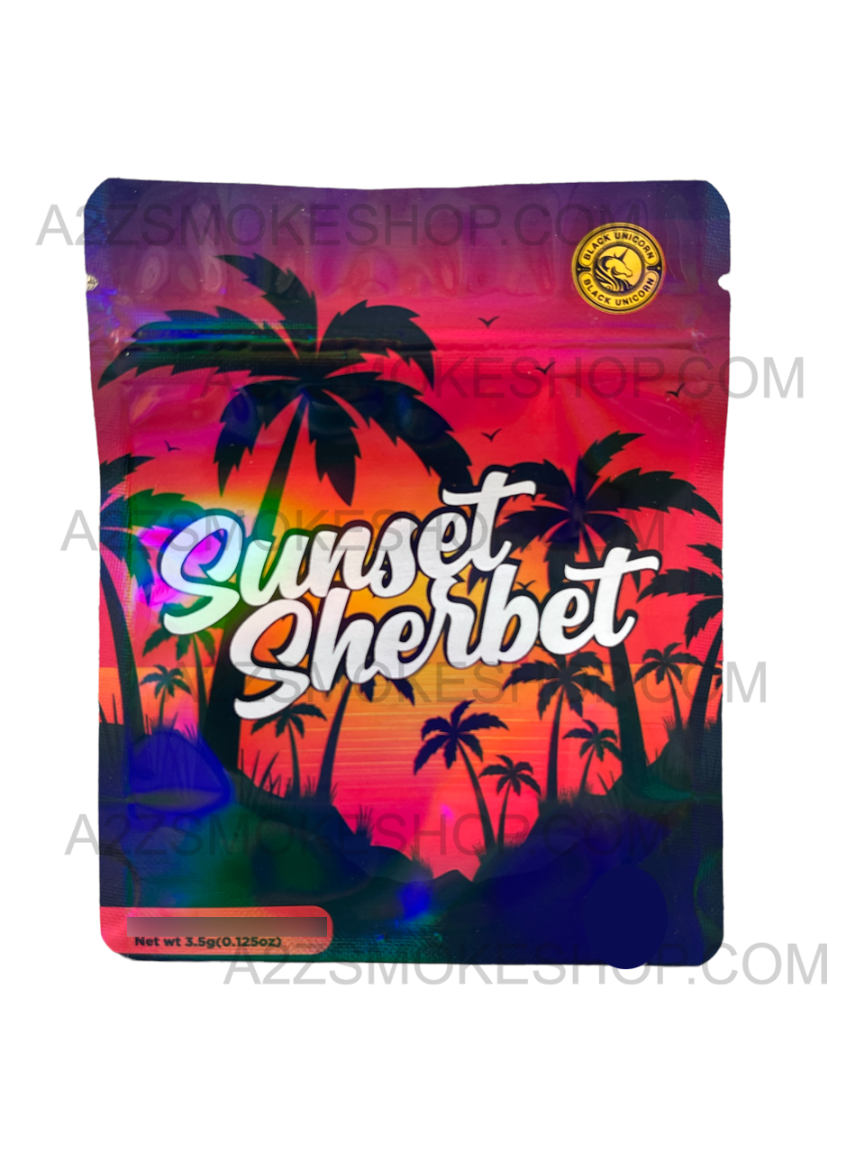 Black Unicorn-Sunset Sherbert Holographic Mylar bag 3.5g