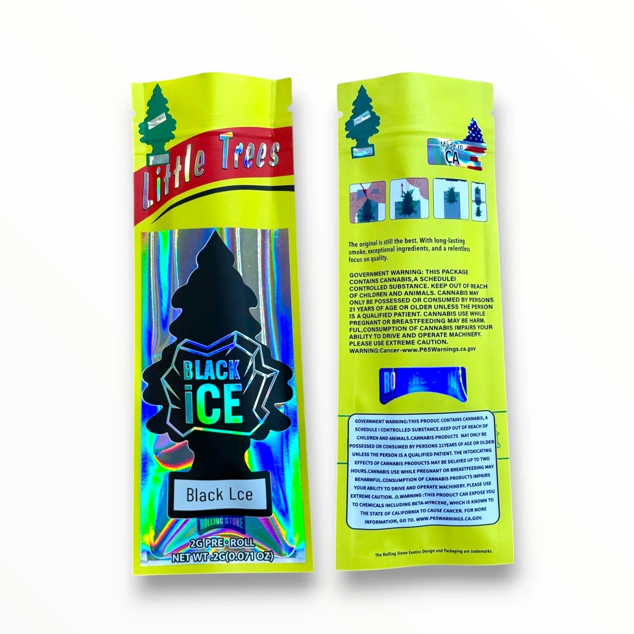 Little Trees Black Ice 2 Gram Pre Roll Packaging Net Wt. 2g(0.071oz) Holographic - Black Unicorn Hub