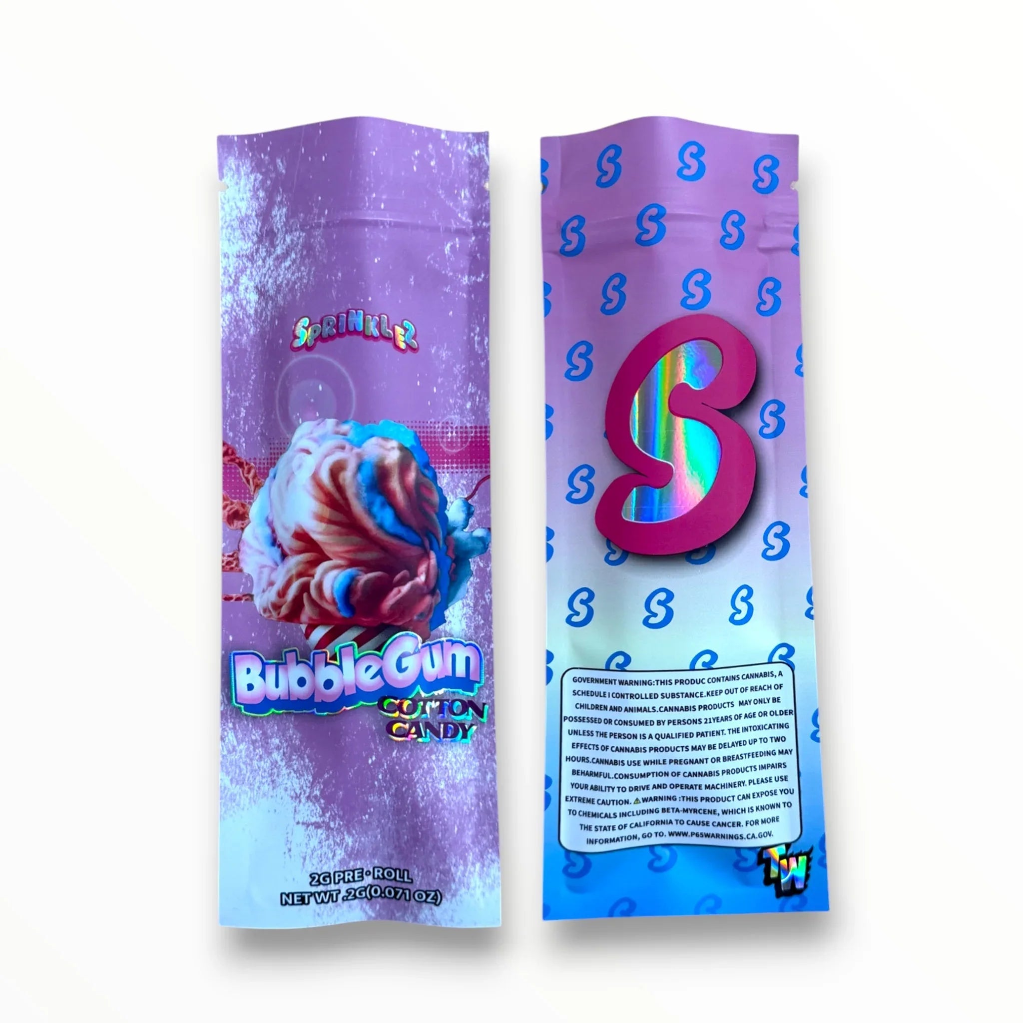 Sprinklez Bubblegum Cotton Candy 2 Gram Pre Roll Packaging Net Wt. 2g(0.071oz) Holographic - Black Unicorn Hub