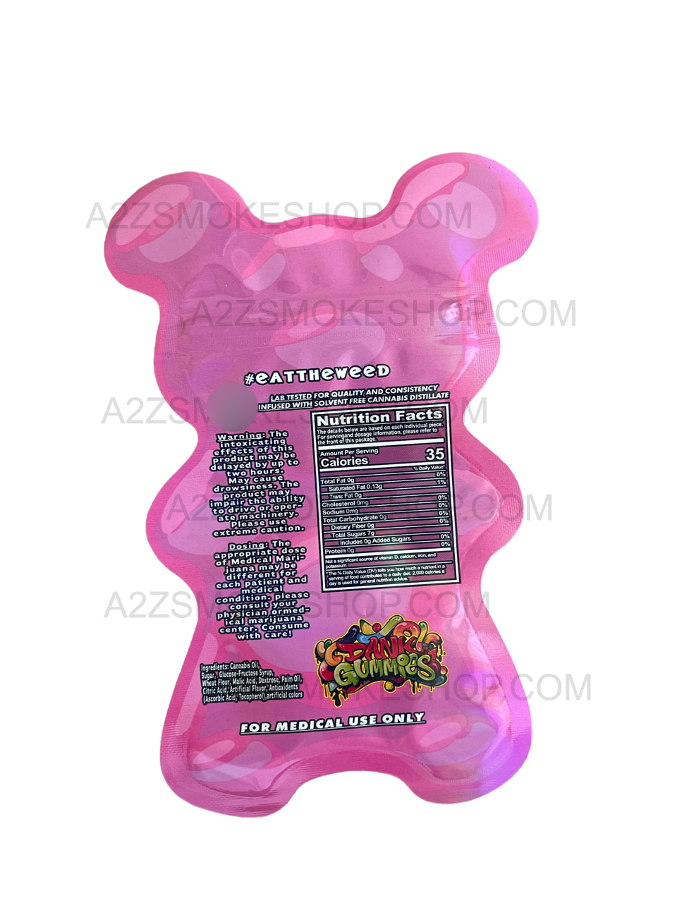 Dank Gummies Cut out 500mg  Mylar Bag with window  Pink- Packaging Only