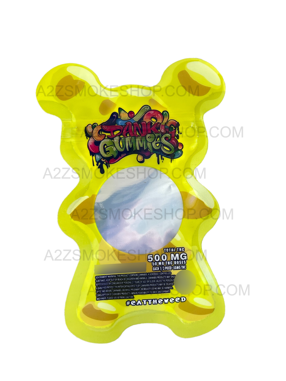 Dank Gummies Cut out 500mg  Mylar Bag with window  Yellow- Packaging Only