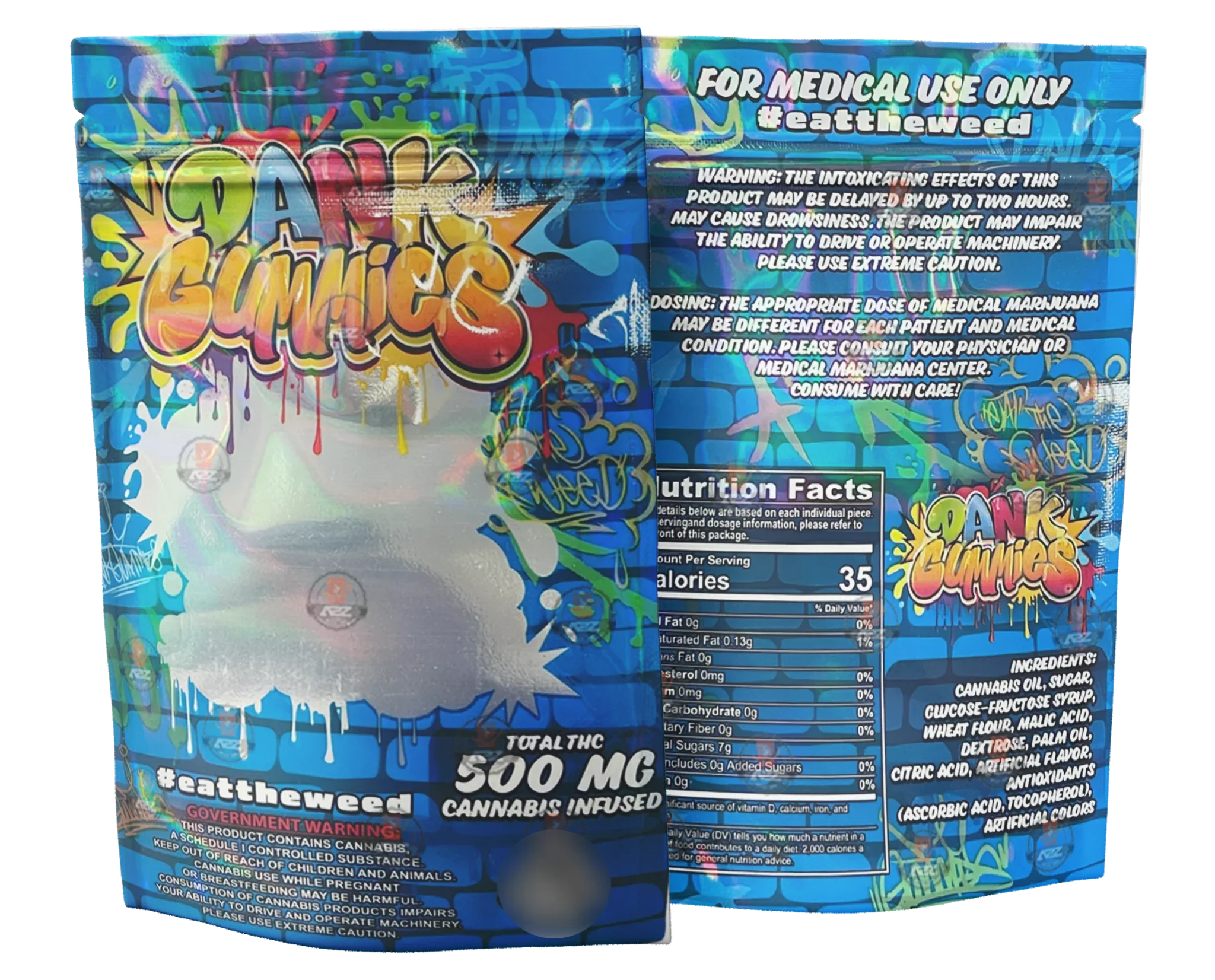 Dank Gummies 500mg Mylar Bag Blue - Packaging Only - Black Unicorn Hub