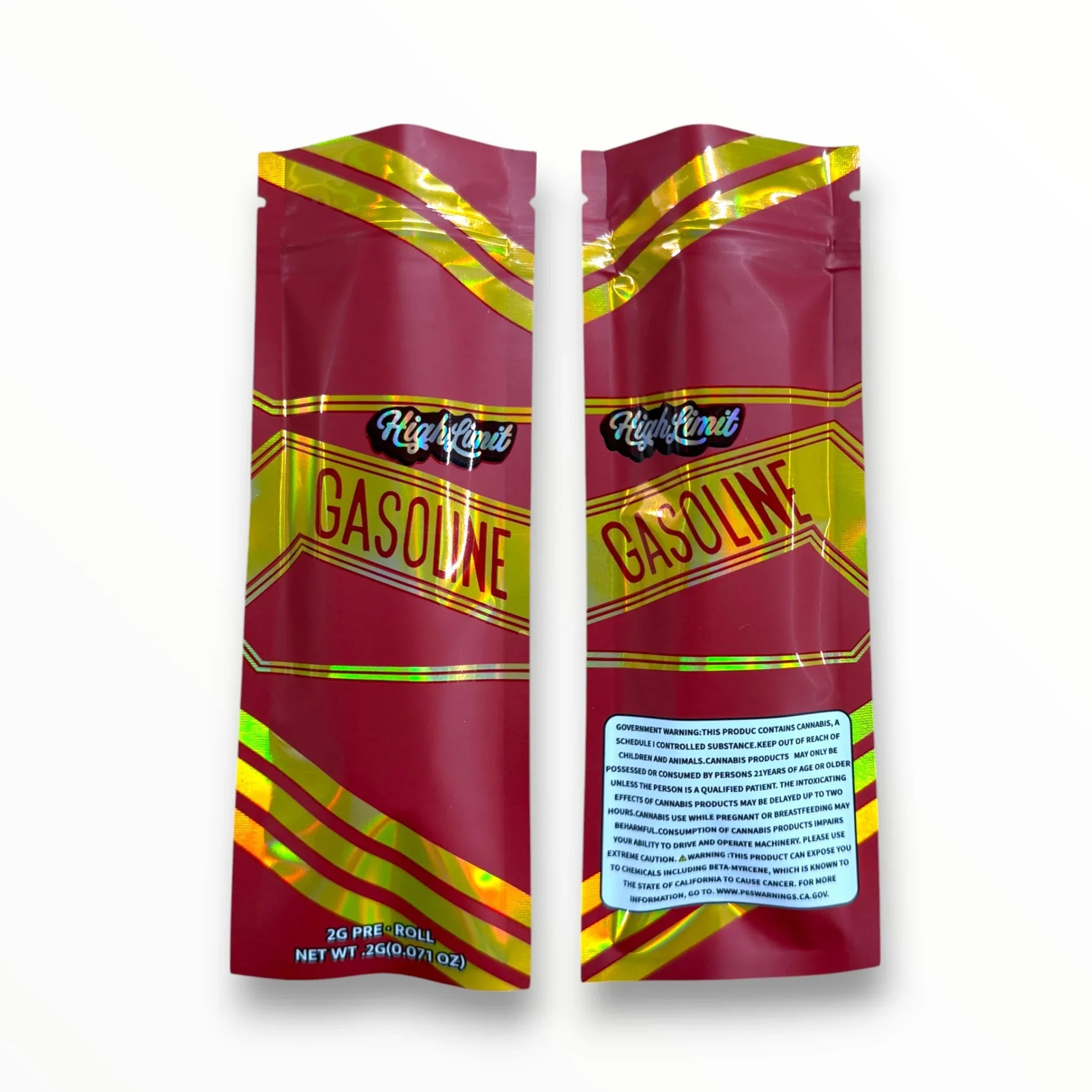 Gasoline High Limit 2 Gram Pre Roll Packaging Net Wt. 2g(0.071oz) Holographic - Black Unicorn Hub