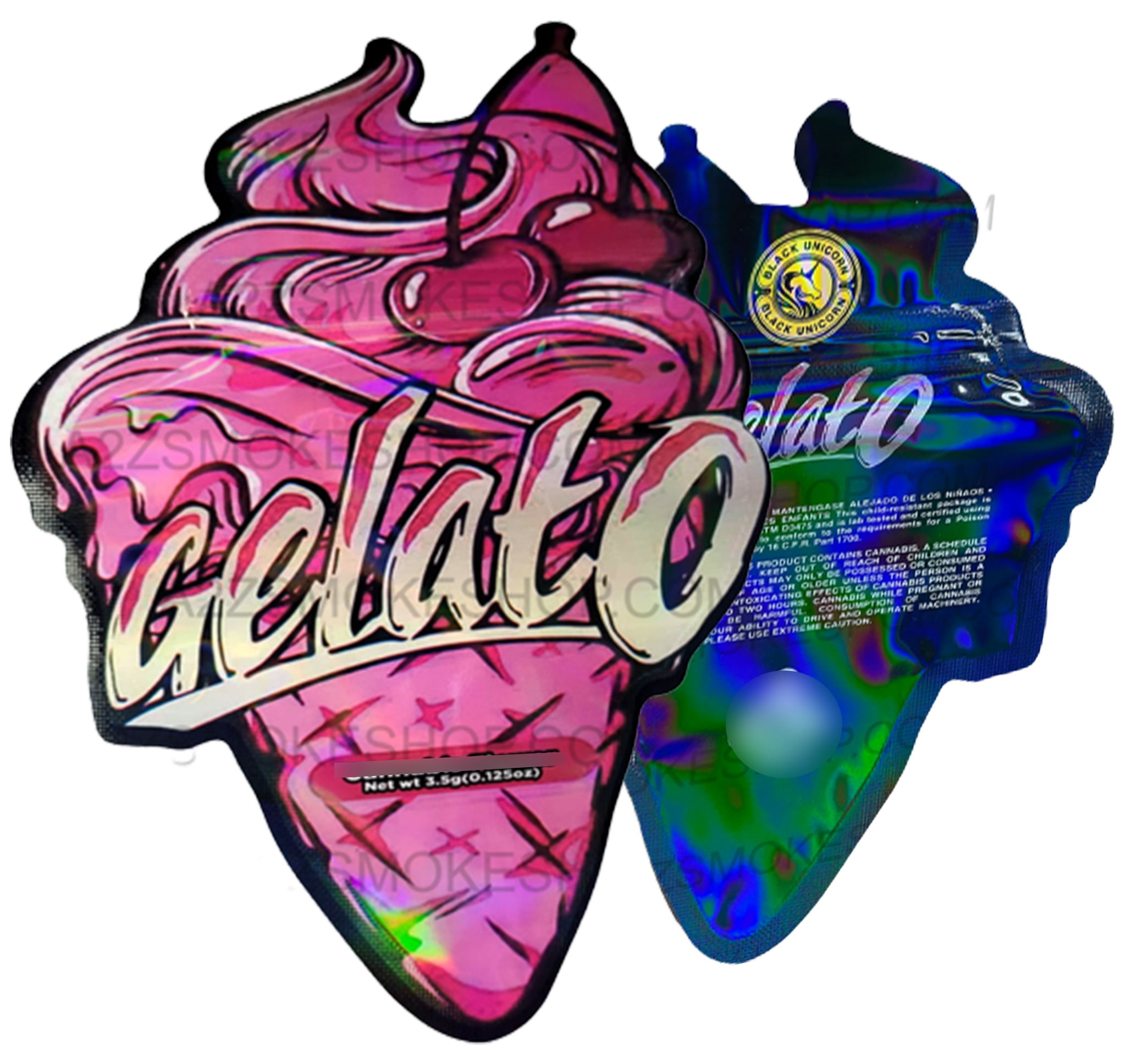 Black Unicorn Gelato cut out Holographic Mylar bag 3.5g