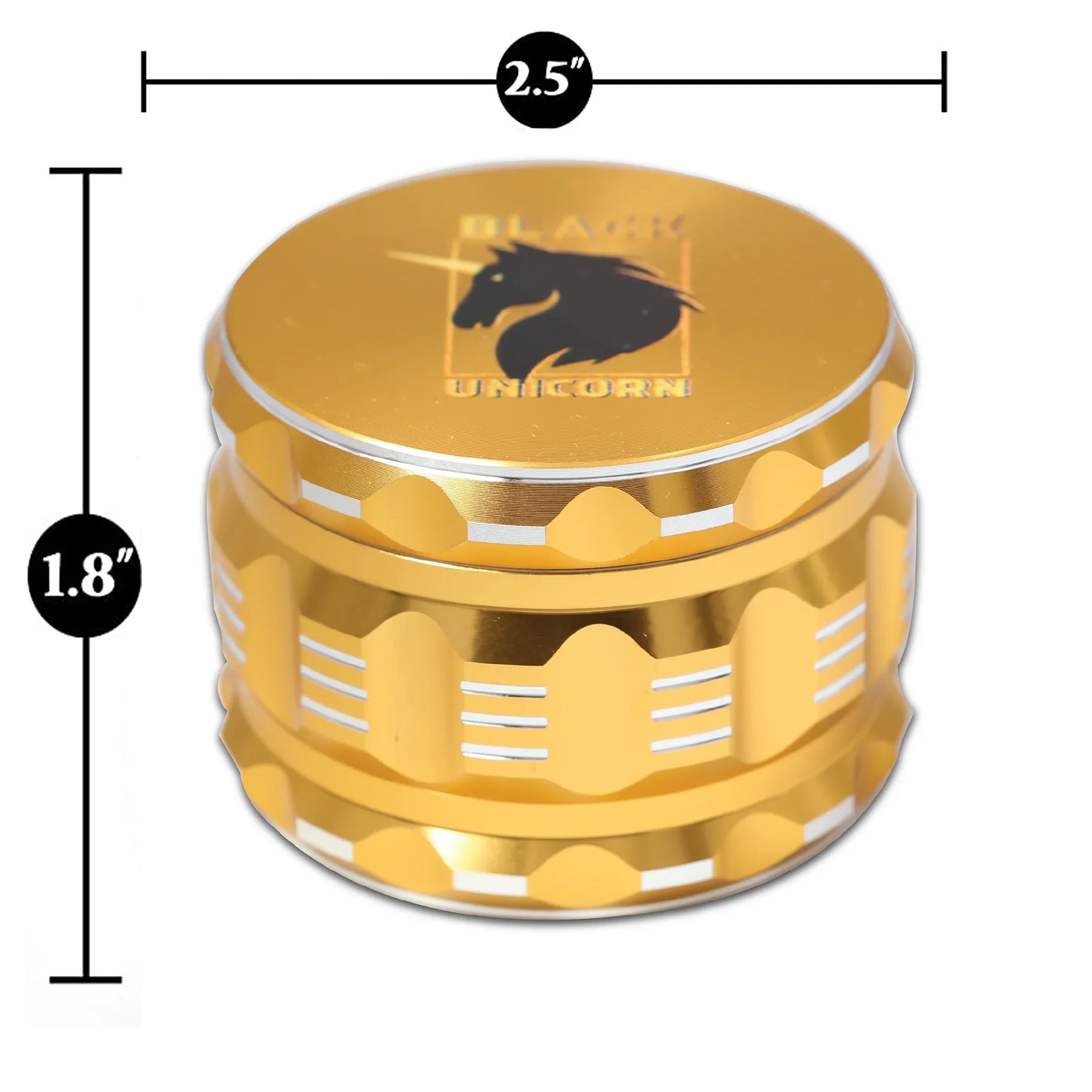 Grinder with Pollen Catcher. Large 4 Piece, 2.5" Aluminum (Gold) - Black Unicorn Hub